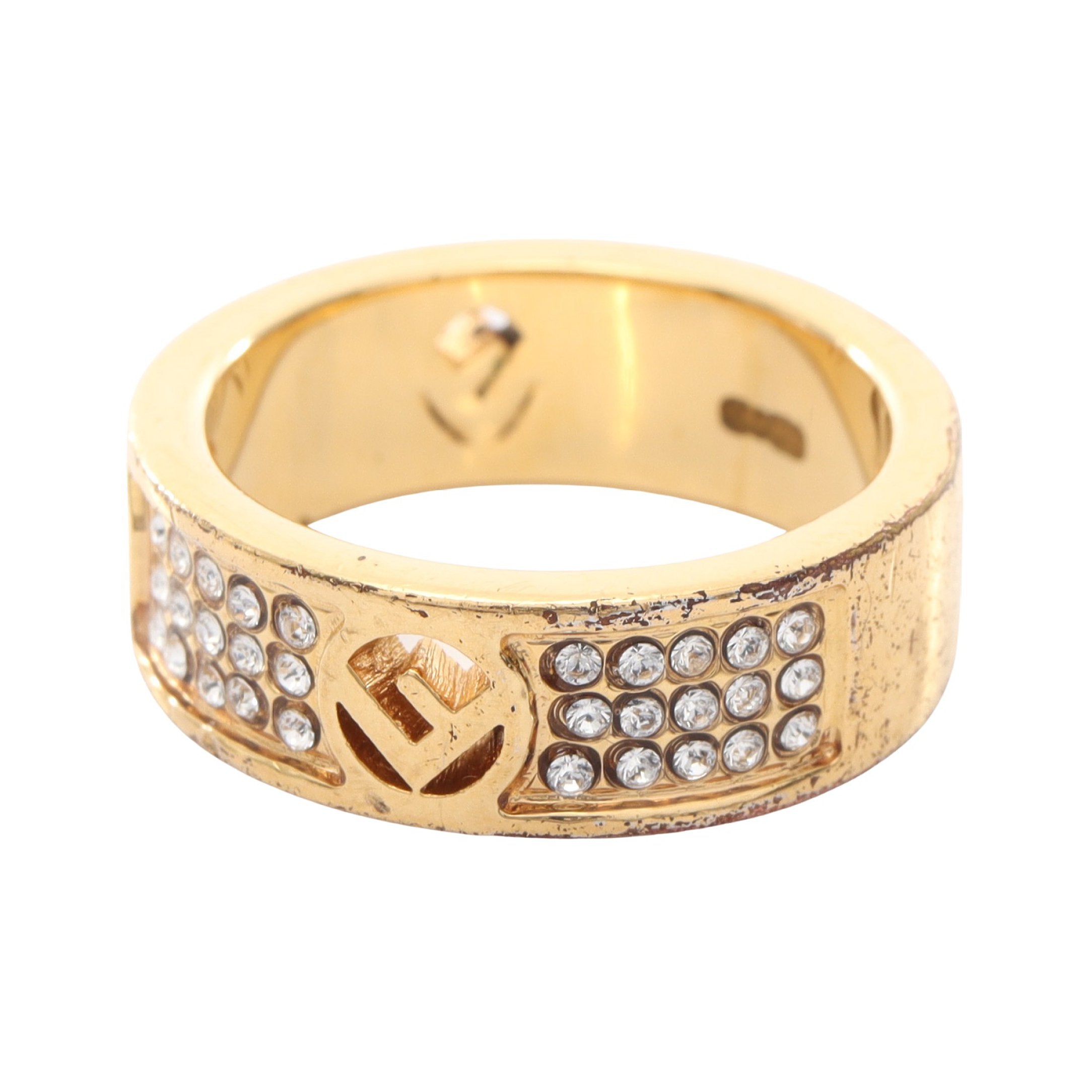 Fロゴ リング 指輪 GP ラインストーン ゴールド クリア フェンディ – RECLO