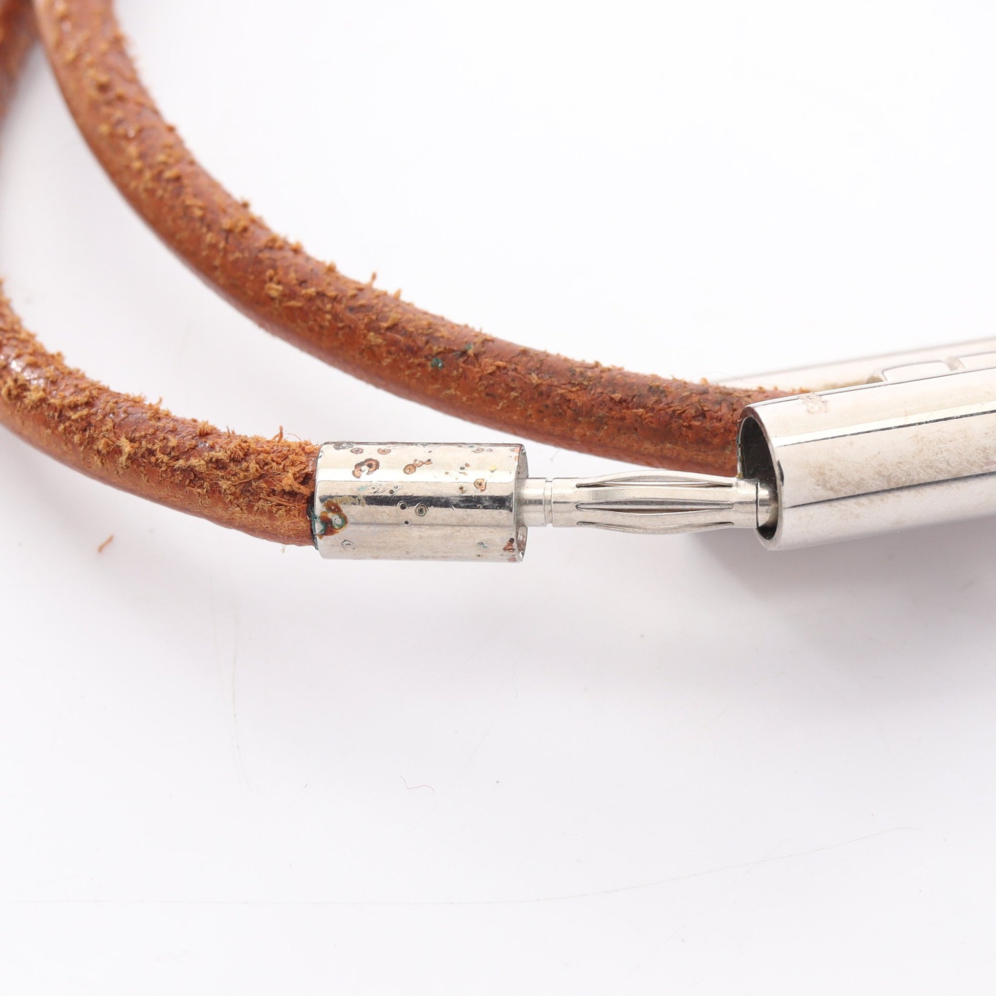 トゥルニ トレッセ ブレスレット レザー シルバー ブラウン エルメス アクセサリー HERMES