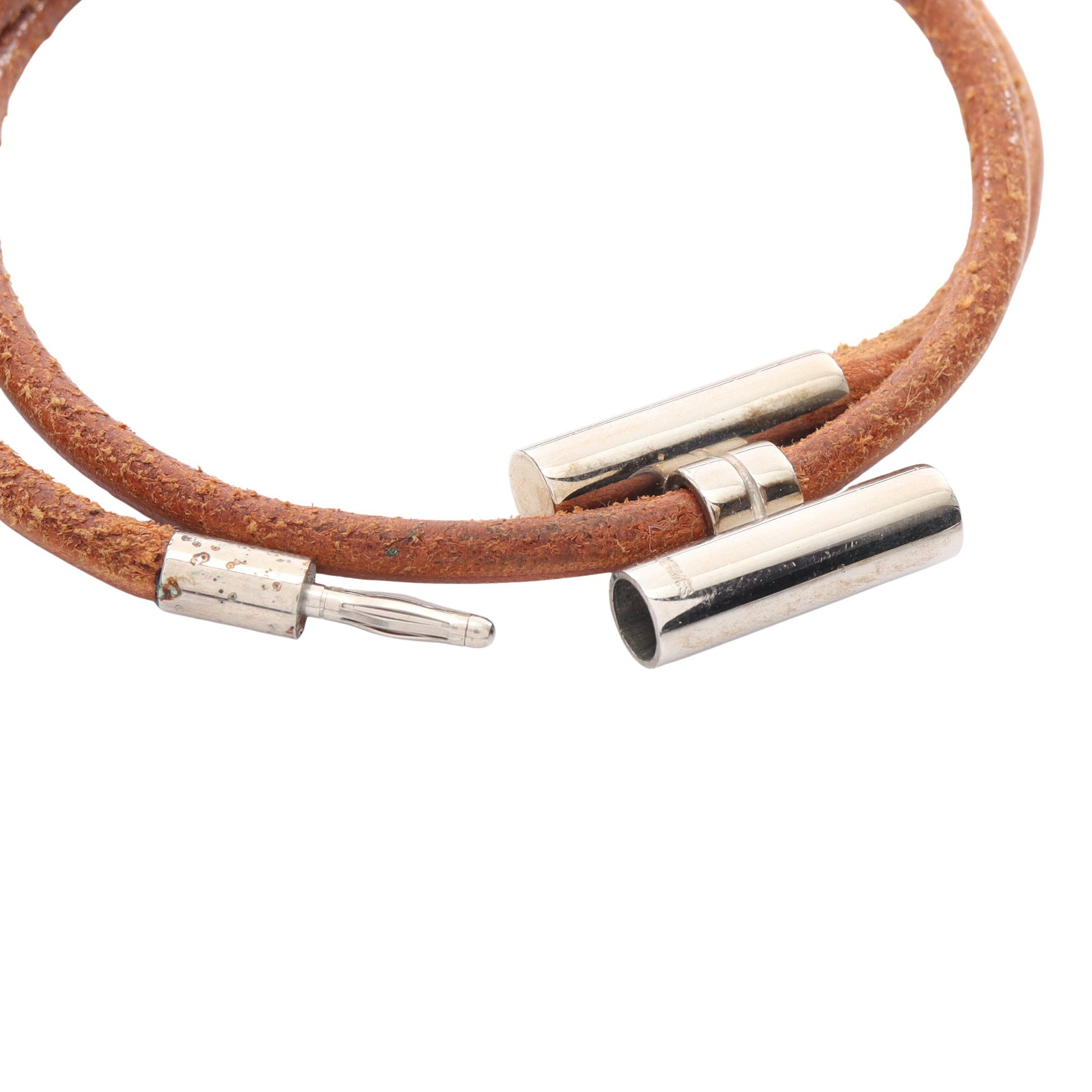 トゥルニ トレッセ ブレスレット レザー シルバー ブラウン エルメス アクセサリー HERMES