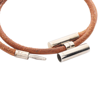 トゥルニ トレッセ ブレスレット レザー シルバー ブラウン エルメス アクセサリー HERMES