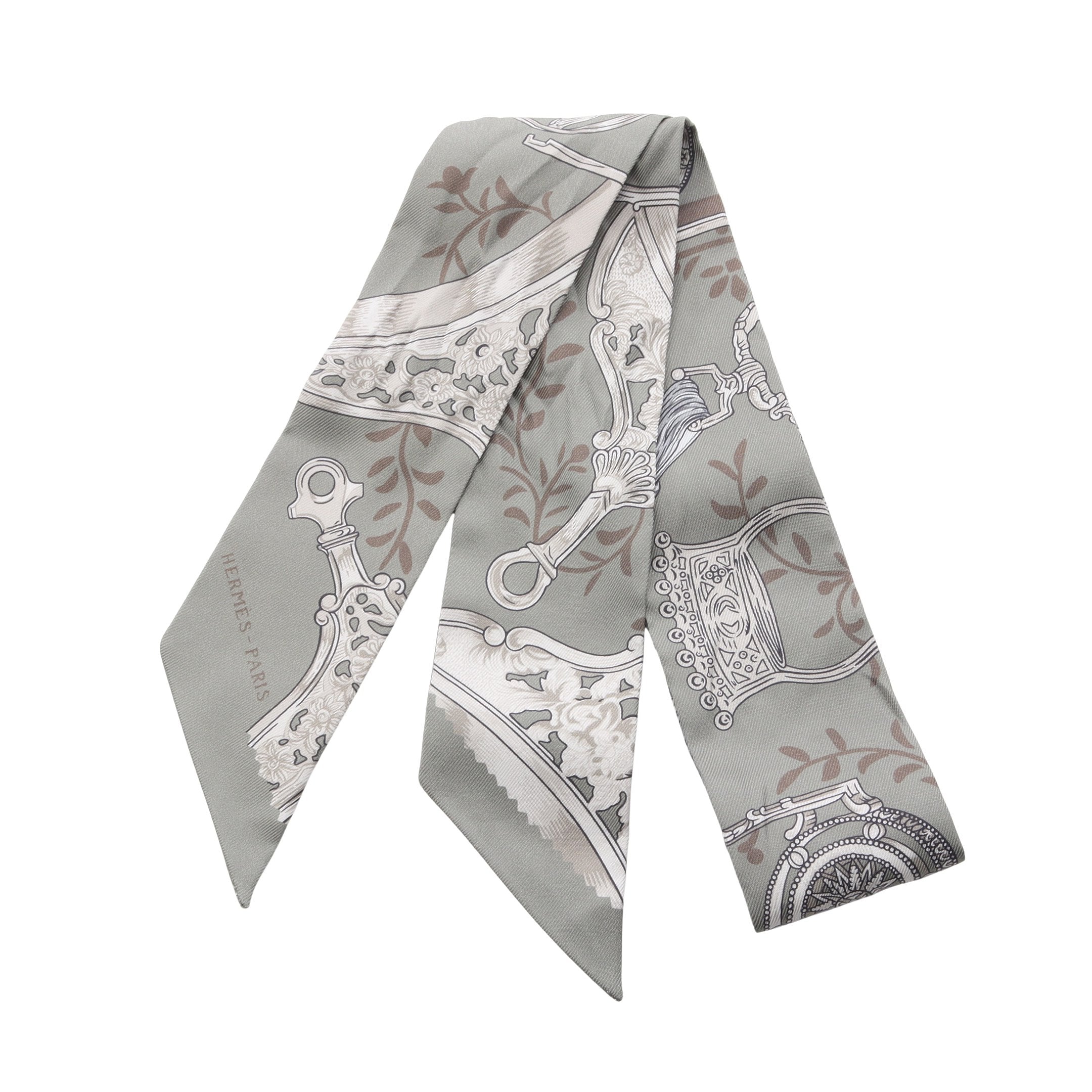 ツイリー ETRIERS REMIX リボン スカーフ シルク グレーグリーン