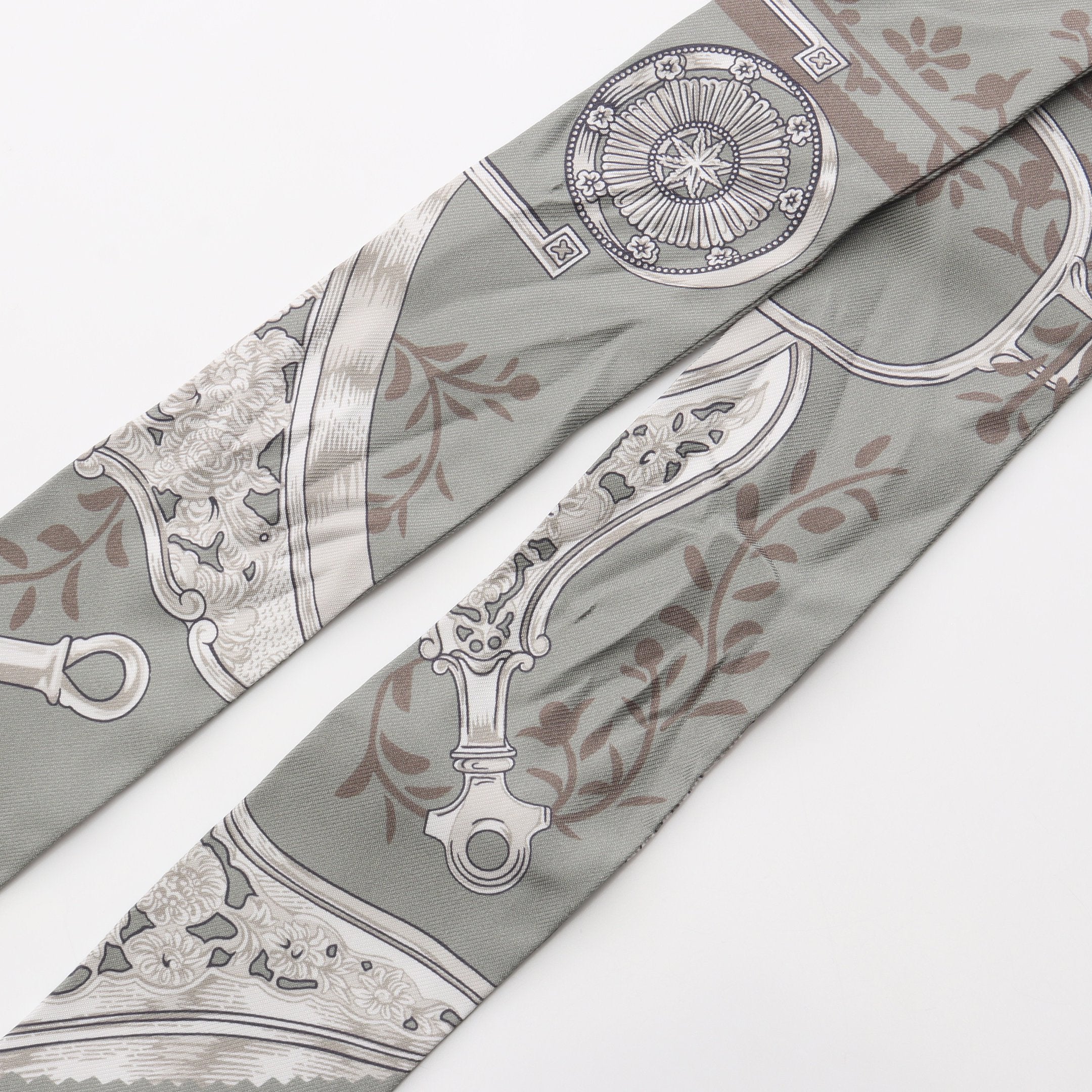 ツイリー ETRIERS REMIX リボン スカーフ シルク グレーグリーン