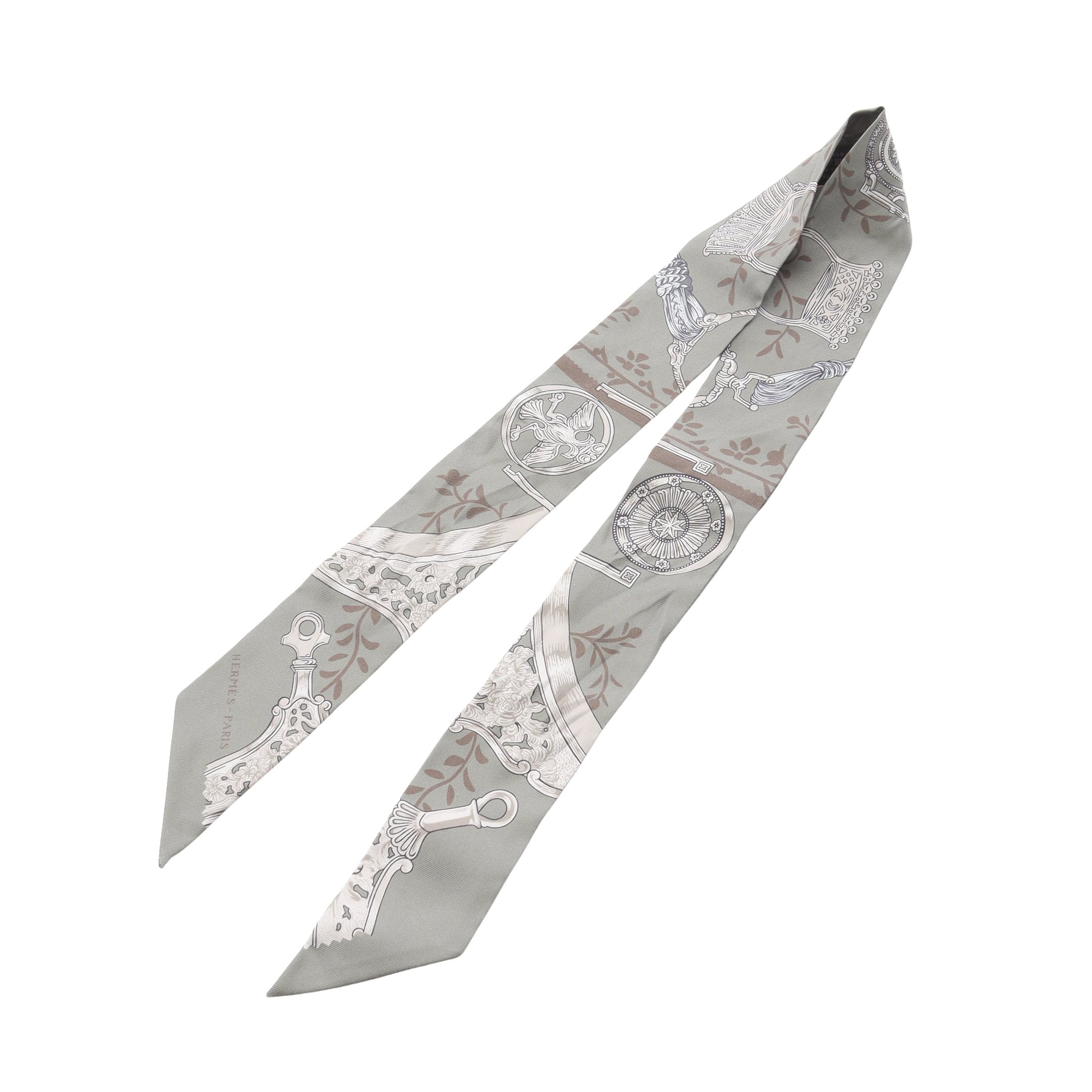 ツイリー ETRIERS REMIX リボン スカーフ シルク グレーグリーン