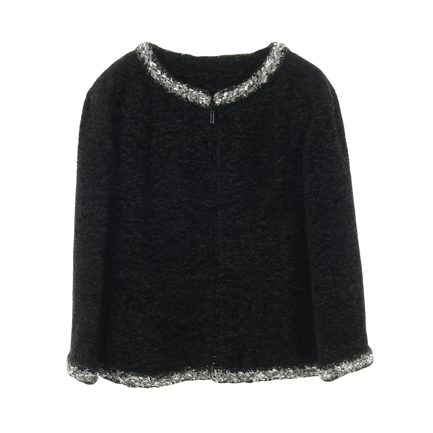 ココマークボタン ジップアップ ツイード ジャケット シルク ブラック シャネル アウター CHANEL