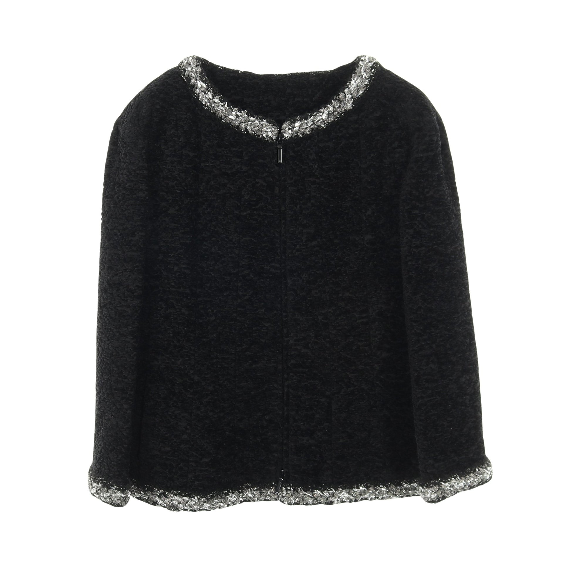 ココマークボタン ジップアップ ツイード ジャケット シルク ブラック シャネル アウター CHANEL