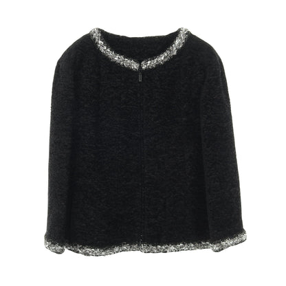 ココマークボタン ジップアップ ツイード ジャケット シルク ブラック シャネル アウター CHANEL
