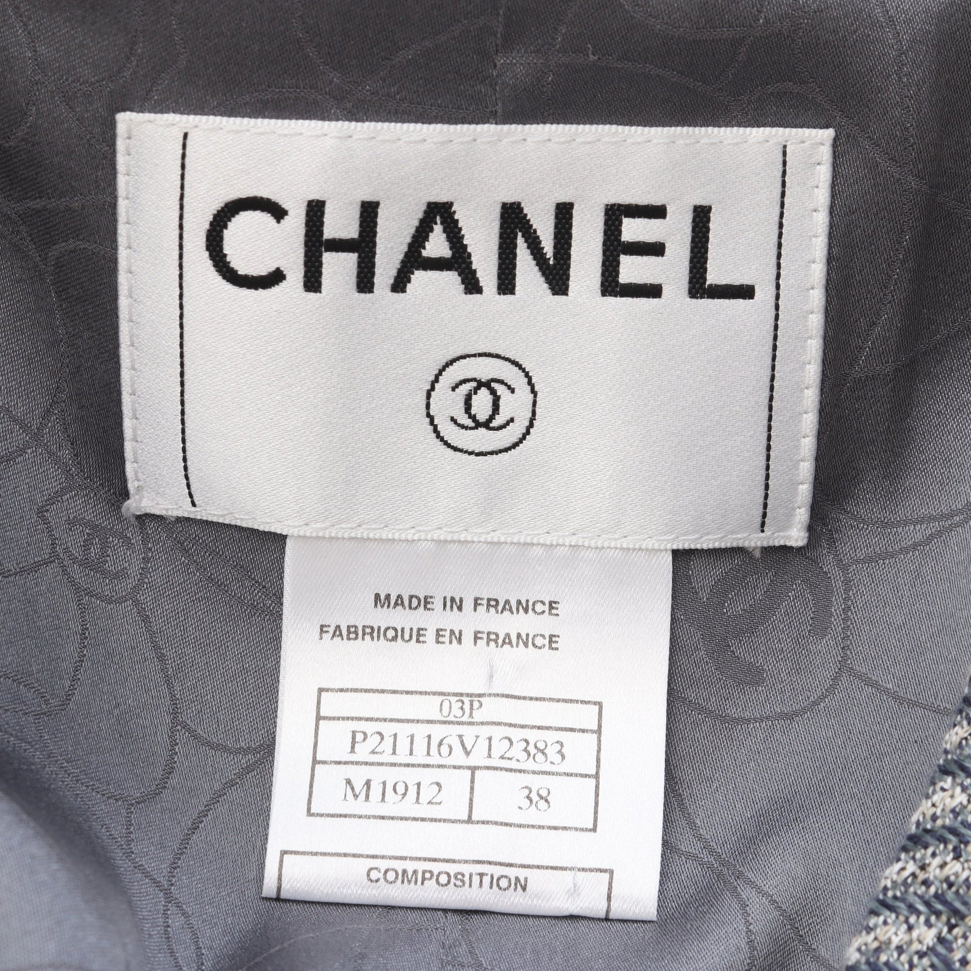 ココマーク テーラードジャケット ヘリンボーン リネン ブルーグレー 03P シャネル アウター CHANEL