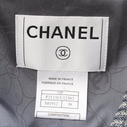 ココマーク テーラードジャケット ヘリンボーン リネン ブルーグレー 03P シャネル アウター CHANEL