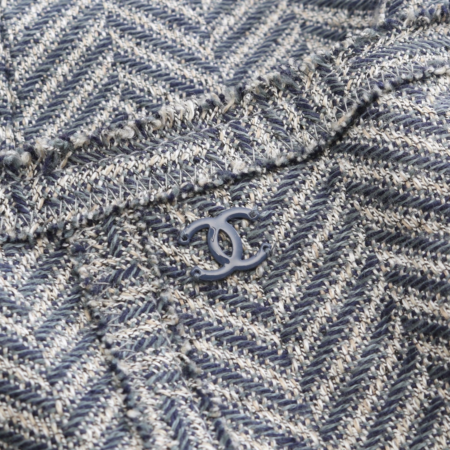 ココマーク テーラードジャケット ヘリンボーン リネン ブルーグレー 03P シャネル アウター CHANEL
