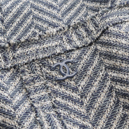 ココマーク テーラードジャケット ヘリンボーン リネン ブルーグレー 03P シャネル アウター CHANEL
