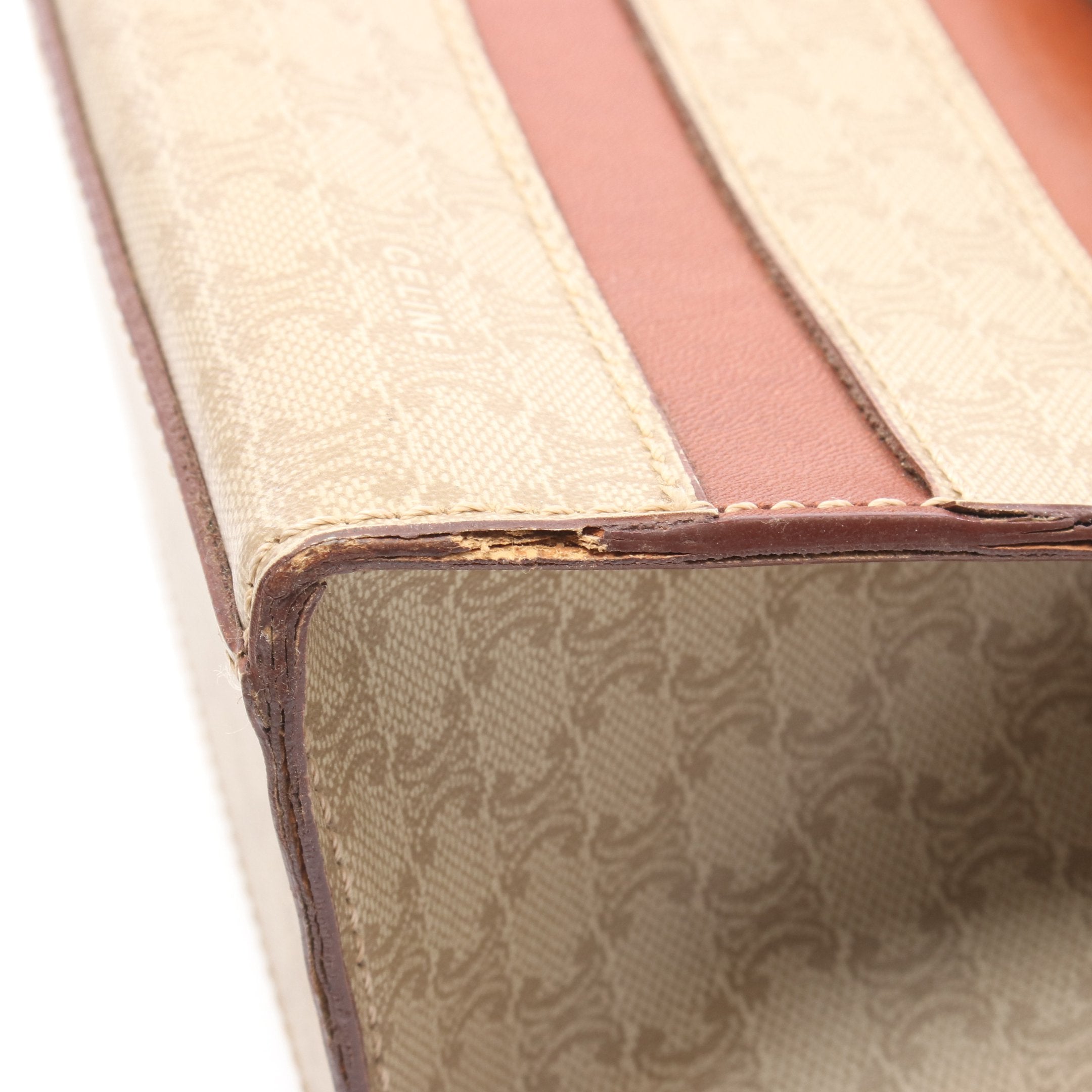 マカダム ハンドバッグ PVC レザー ベージュ ブラウン セリーヌ – RECLO