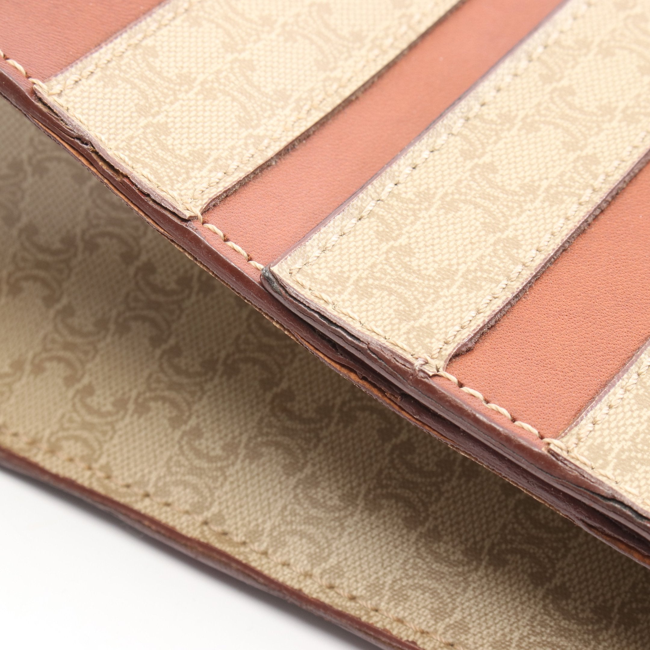 マカダム ハンドバッグ PVC レザー ベージュ ブラウン セリーヌ – RECLO