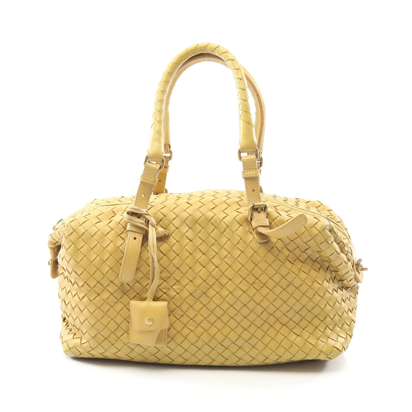 イントレチャート ハンドバッグ ミニボストンバッグ レザー イエローブラウン ボッテガヴェネタ バッグ BOTTEGA VENETA