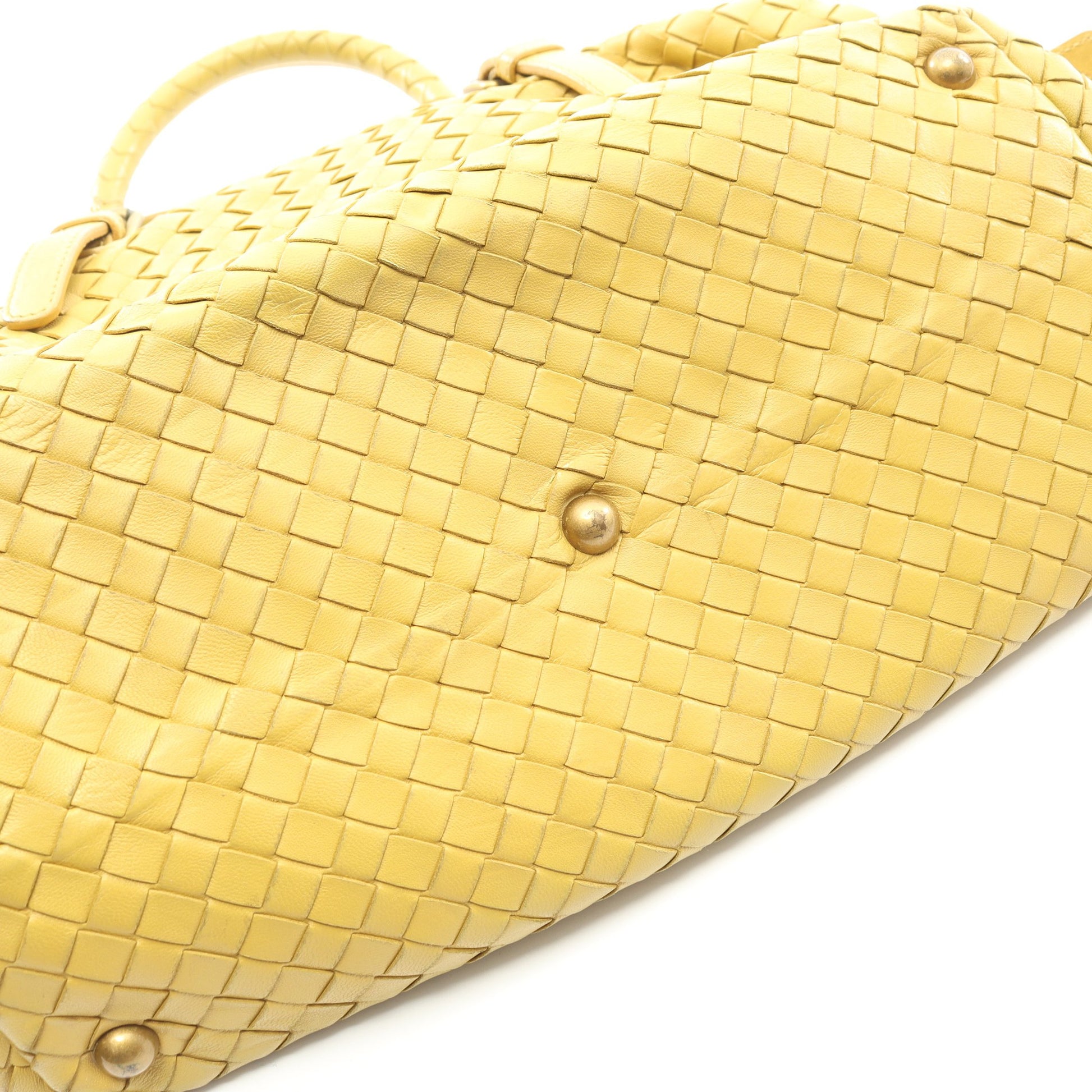 イントレチャート ハンドバッグ ミニボストンバッグ レザー イエローブラウン ボッテガヴェネタ バッグ BOTTEGA VENETA