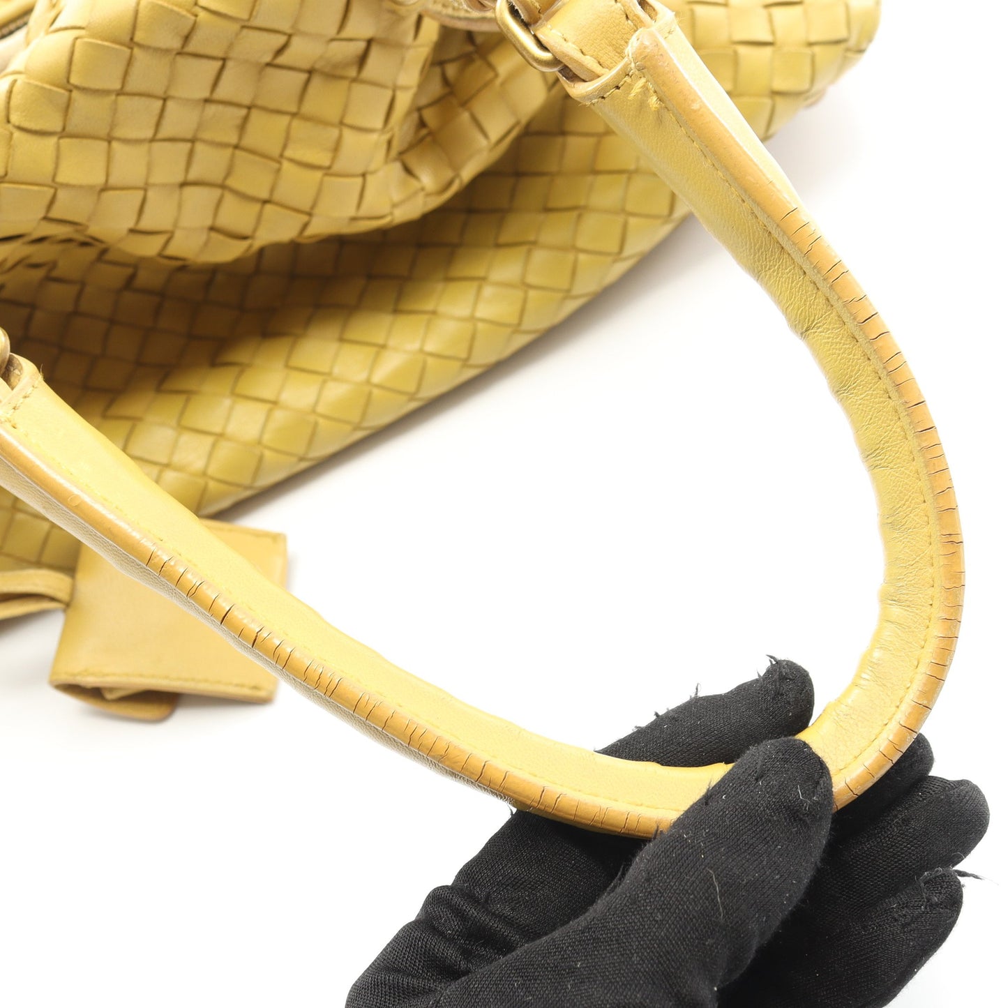 イントレチャート ハンドバッグ ミニボストンバッグ レザー イエローブラウン ボッテガヴェネタ バッグ BOTTEGA VENETA