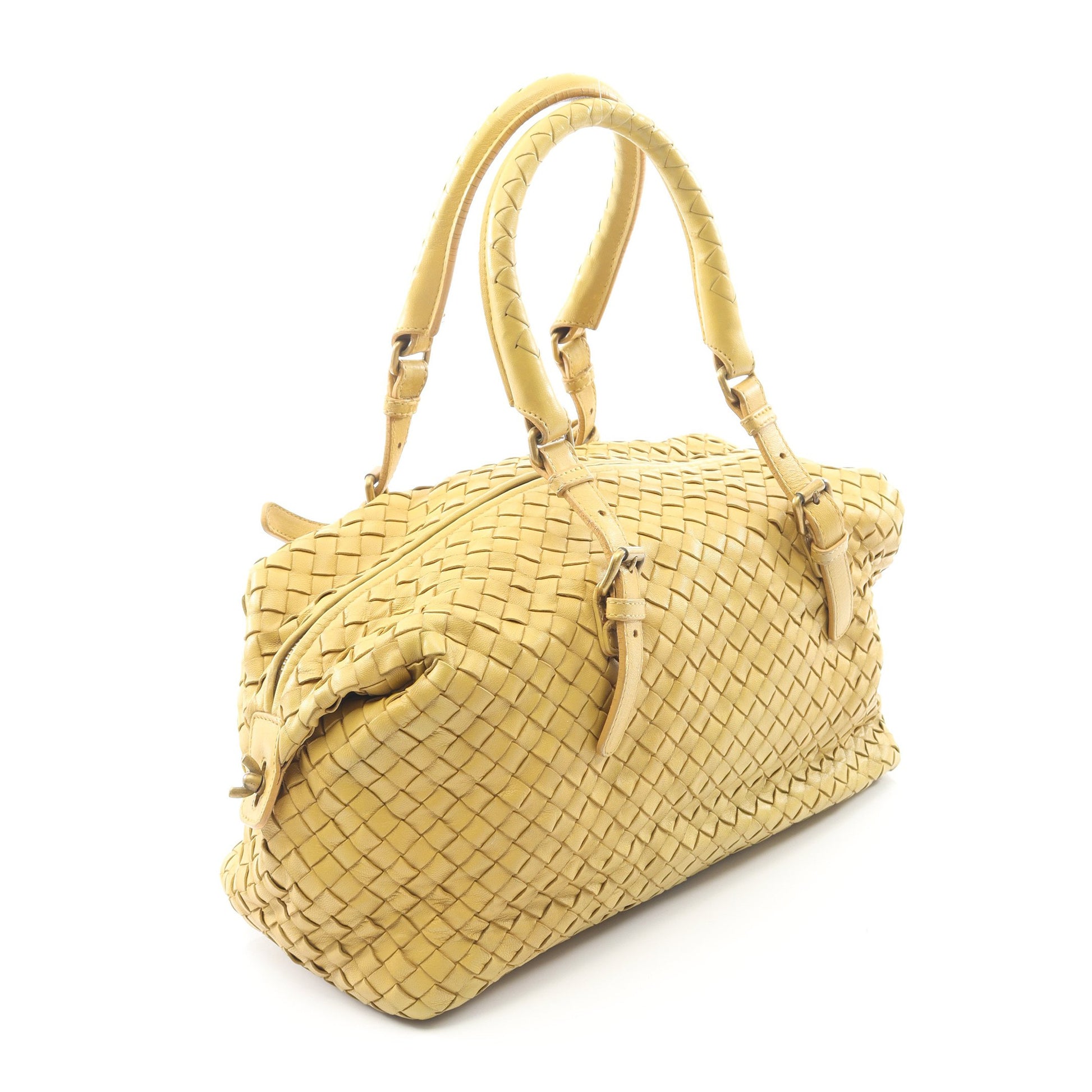 イントレチャート ハンドバッグ ミニボストンバッグ レザー イエローブラウン ボッテガヴェネタ バッグ BOTTEGA VENETA
