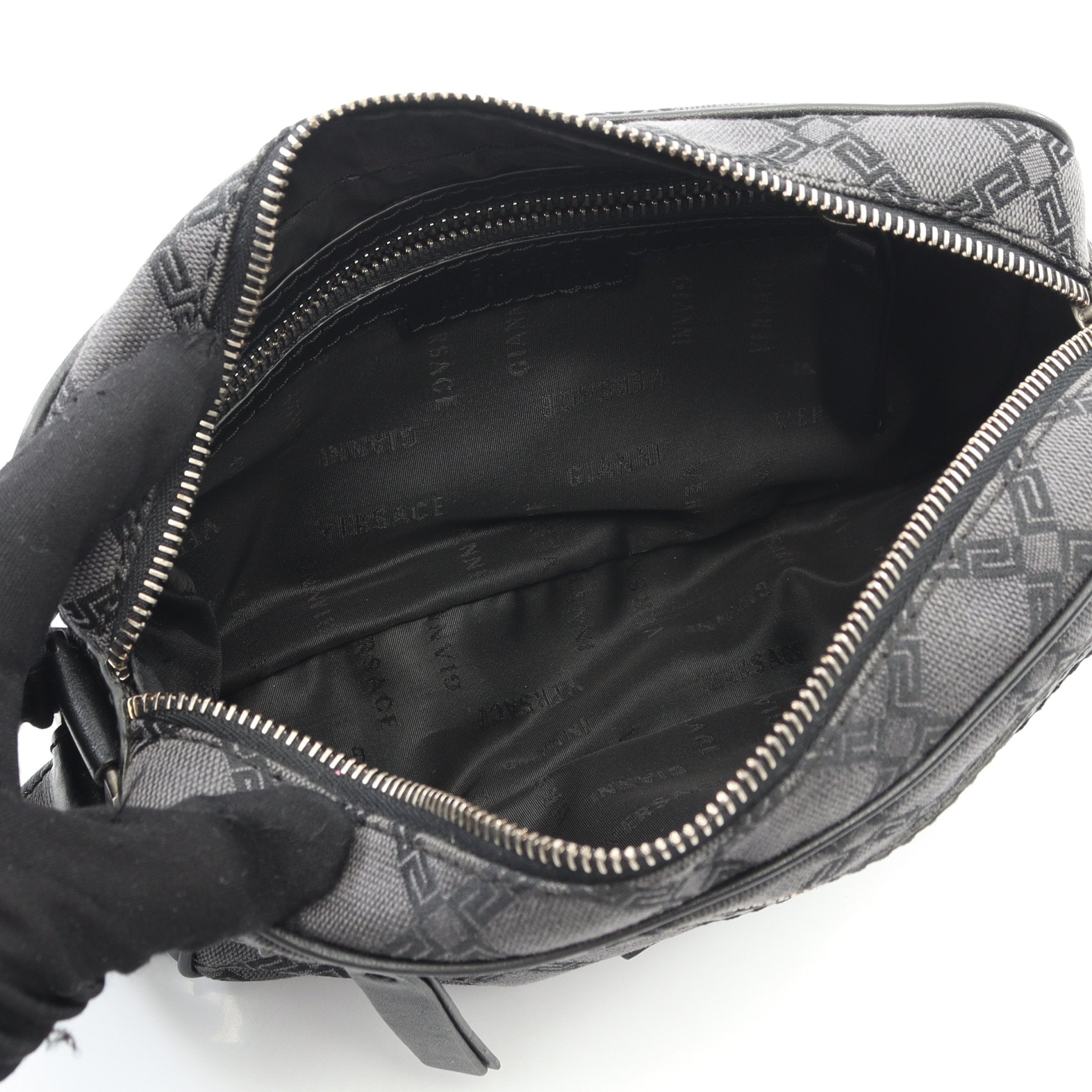 クラッチバッグ キャンバス レザー ブラック ヴェルサーチ – RECLO