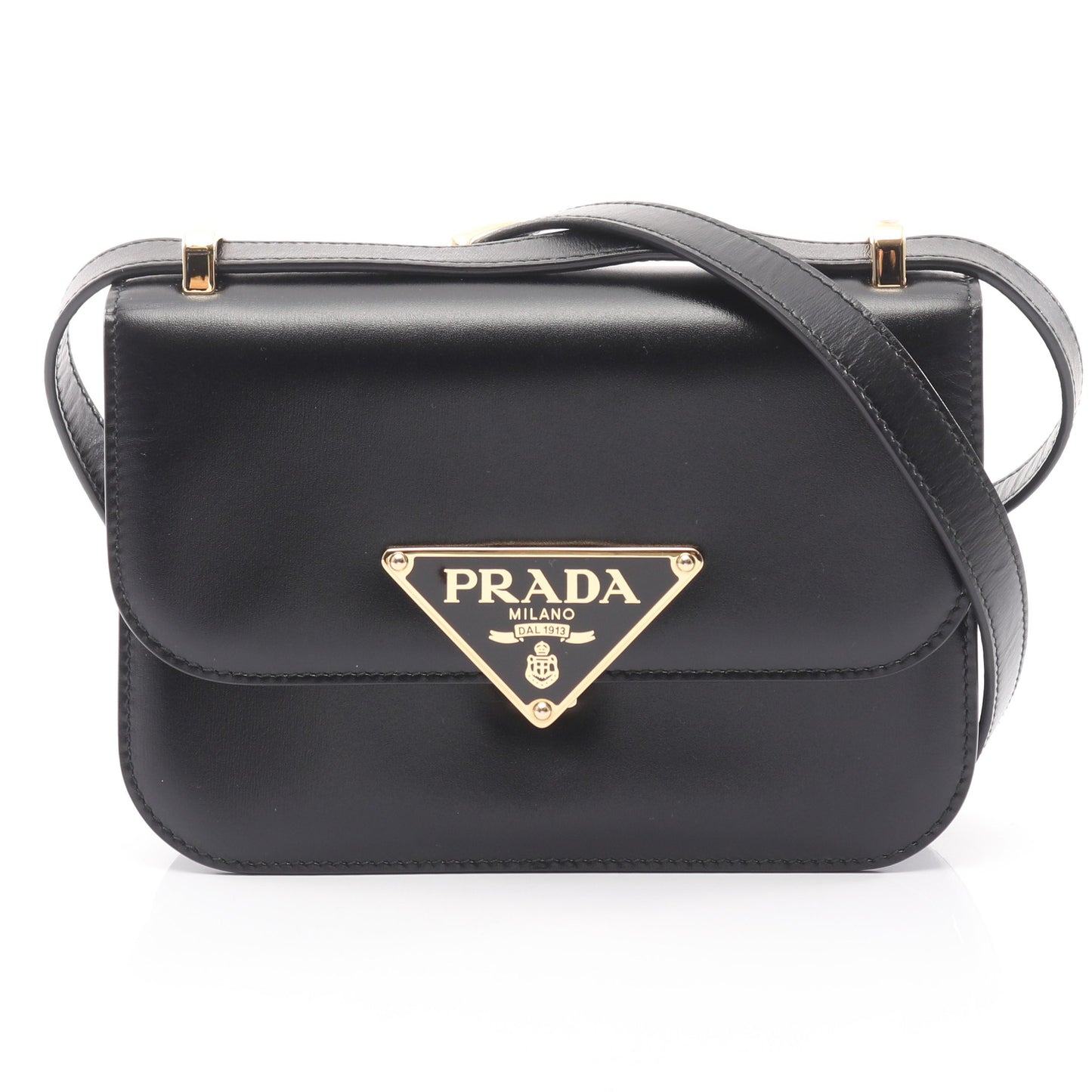 エムブレム BOX CALF ショルダーバッグ レザー ブラック プラダ バッグ PRADA