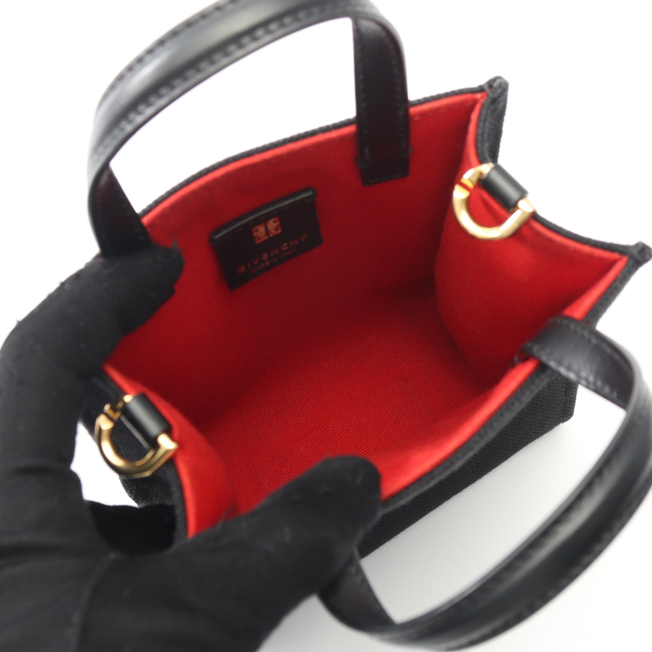 Gトート ミニ バーティカル ハンドバッグ キャンバス レザー ブラック