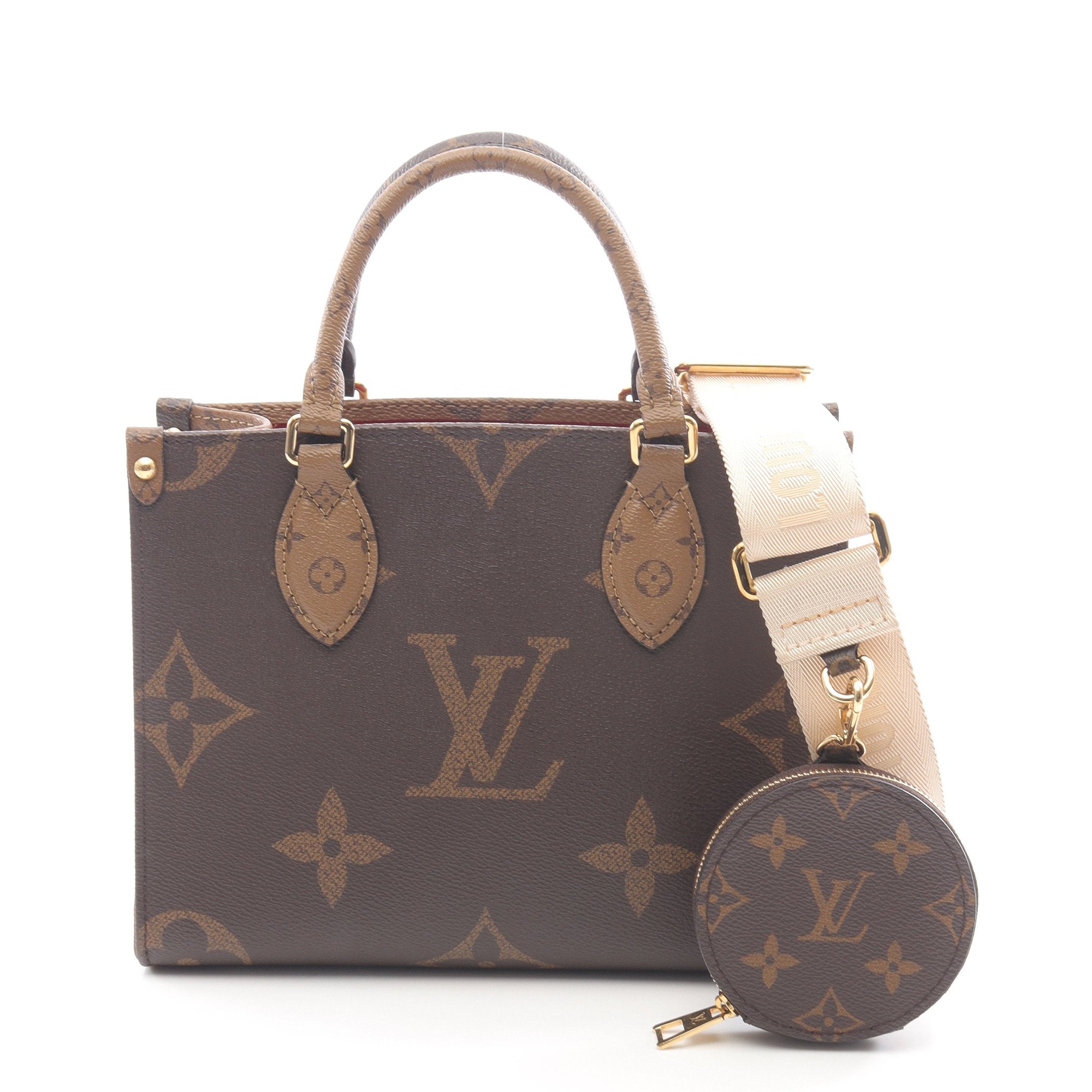 ルイ・ヴィトン LOUIS VUITTON オンザゴーPM モノグラムジャイアント リバース ハンドバッグ バッグ PVCコーティングキャンバス レディース ブラウン系 / ベージュ系 M46373 【中古】 オンザゴーPM モノグラムジャイアント リバース ハンドバッグ PVC