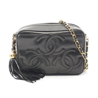 トリプルココマーク チェーンショルダーバッグ ラムスキン ブラック ゴールド金具 タッセル シャネル バッグ CHANEL