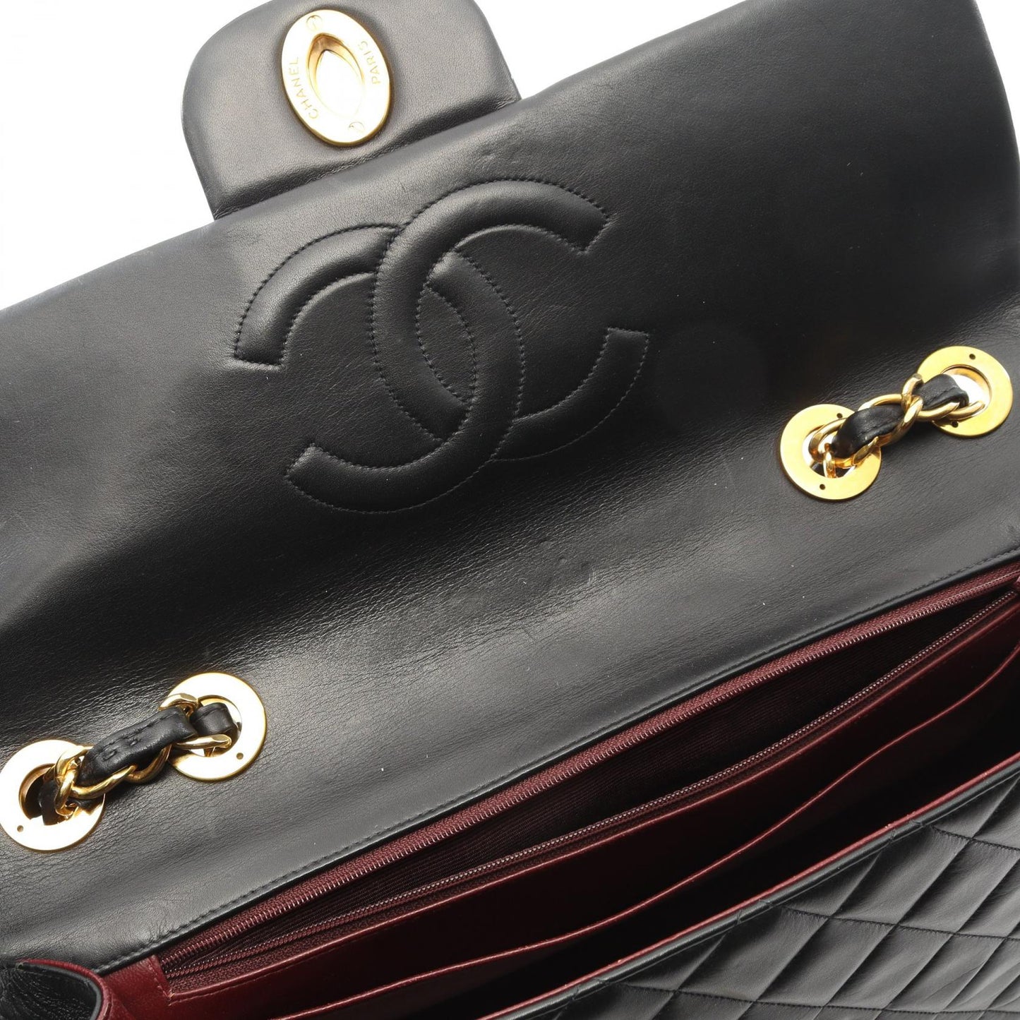 デカマトラッセ34 シングルフラップ Wチェーンショルダーバッグ ラムスキン ブラック ゴールド金具 シャネル バッグ CHANEL