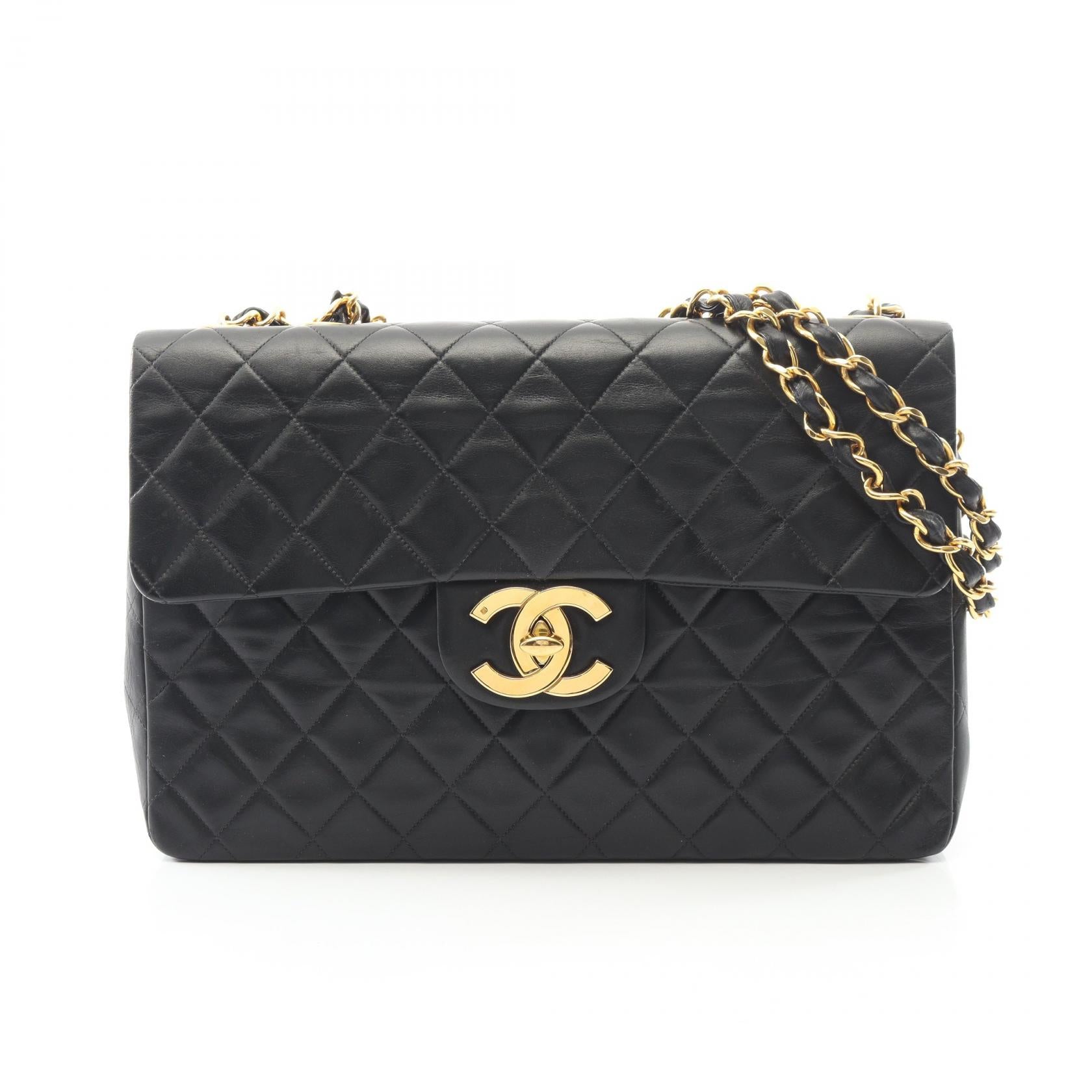 デカマトラッセ34 シングルフラップ Wチェーンショルダーバッグ ラムスキン ブラック ゴールド金具 シャネル バッグ CHANEL