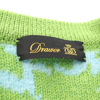 フラワージャガード カーディガン ウール グリーン ライトブルー ドゥロワー トップス Drawer
