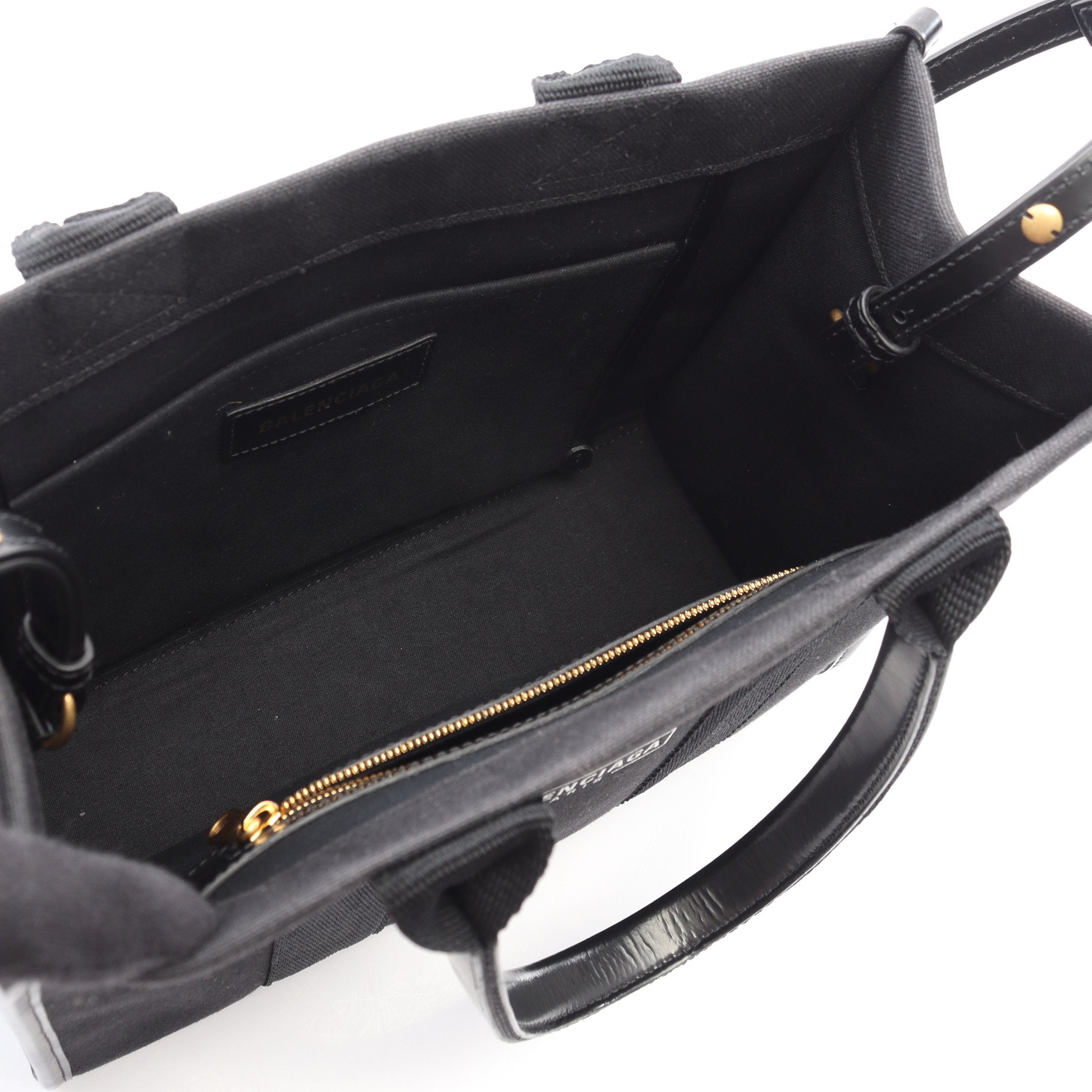 BALENCIAGA ハンドバッグ 黒 レザーとキャンバス HARDWARE TOTE S ハンドバッグ トートバッグ キャンバス レザー