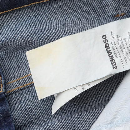 SKATER JEAN デニムパンツ ロゴワッペン コットン インディゴブルー ダメージ加工 ペイント加工 ボタンフライ ディースクエアード ボトムス DSQUARED2