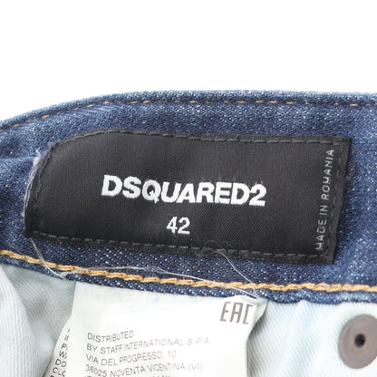 SKATER JEAN デニムパンツ ロゴワッペン コットン インディゴブルー ダメージ加工 ペイント加工 ボタンフライ ディースクエアード ボトムス DSQUARED2