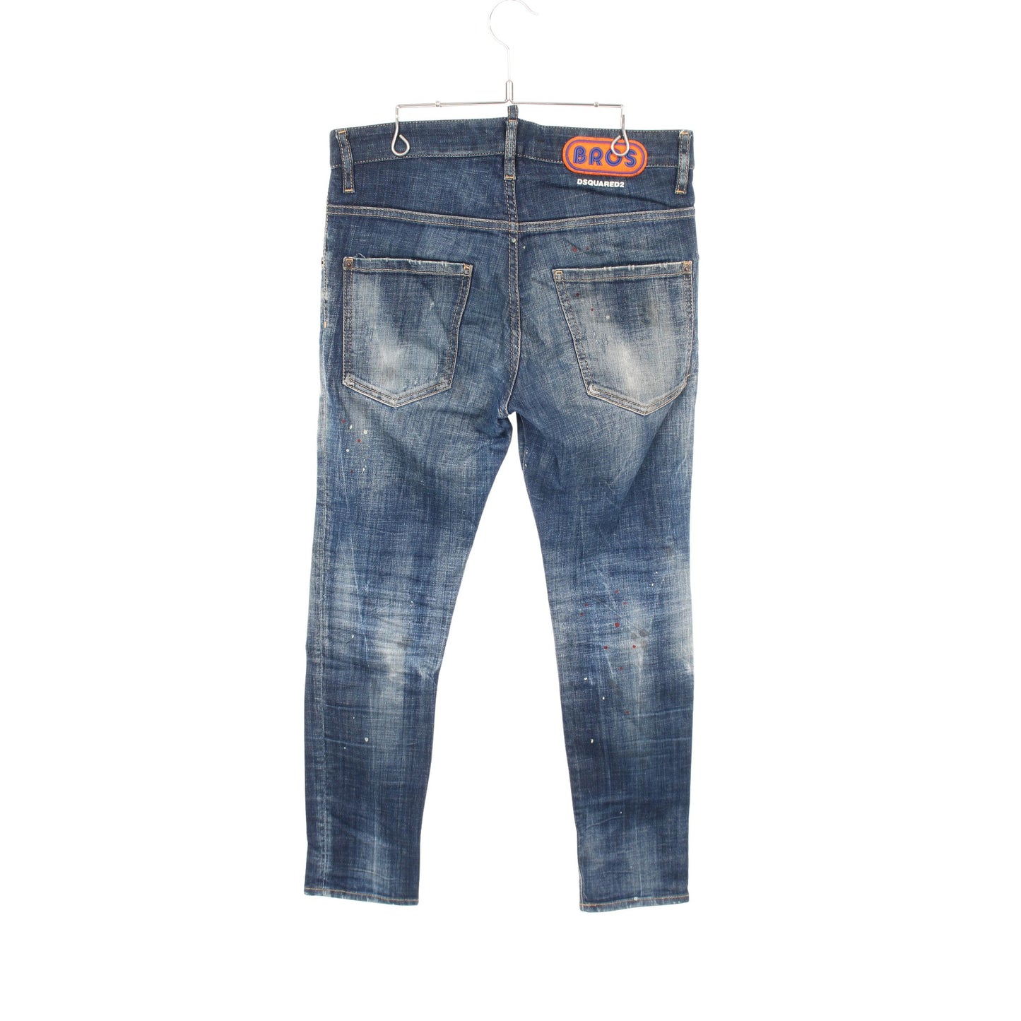 SKATER JEAN デニムパンツ ロゴワッペン コットン インディゴブルー ダメージ加工 ペイント加工 ボタンフライ ディースクエアード ボトムス DSQUARED2