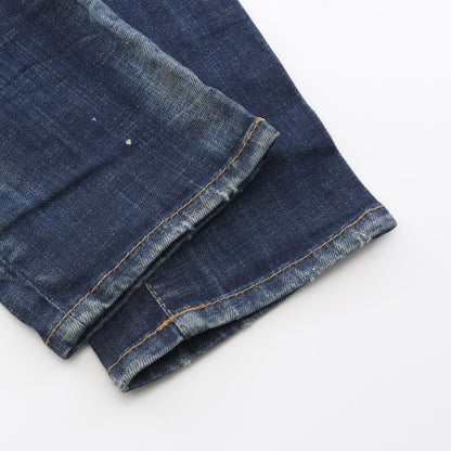 SKATER JEAN デニムパンツ ロゴワッペン コットン インディゴブルー ダメージ加工 ペイント加工 ボタンフライ ディースクエアード ボトムス DSQUARED2