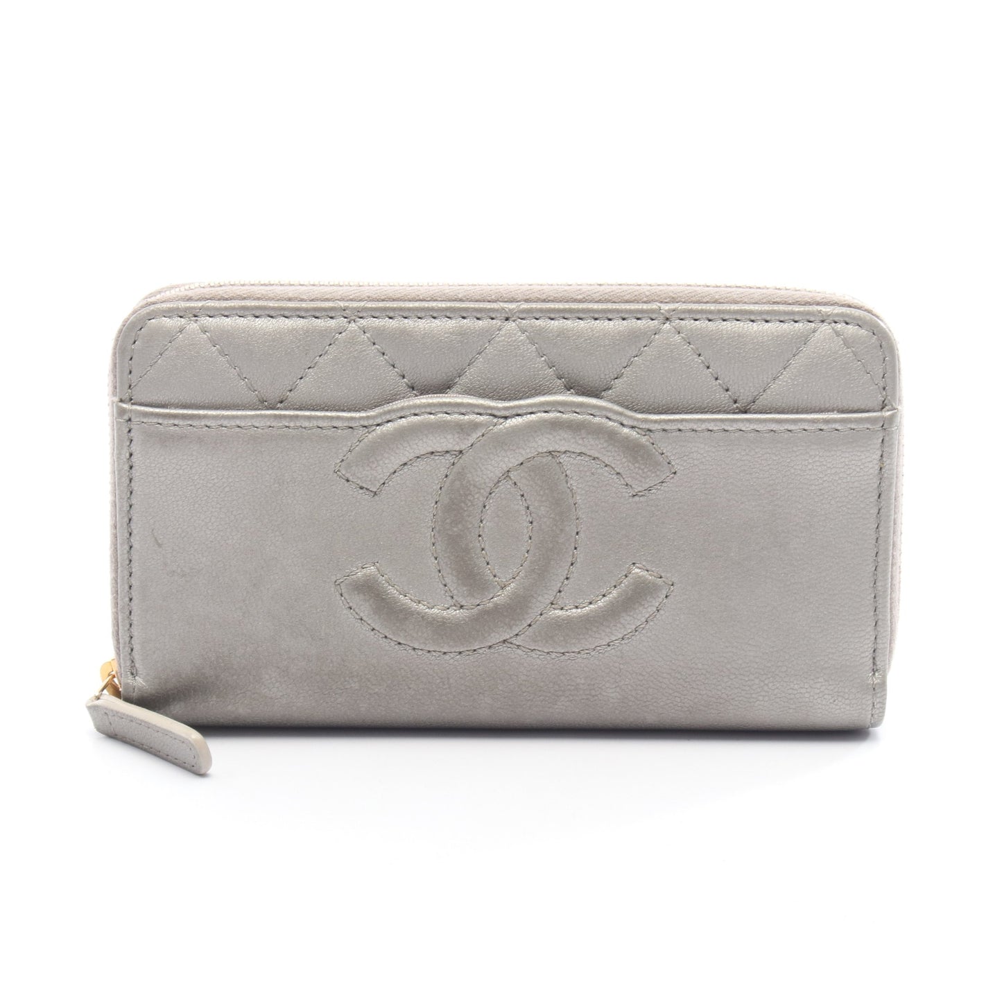マトラッセ ラウンドファスナー財布 レザー シルバー ゴールド金具 シャネル 財布・小物 CHANEL