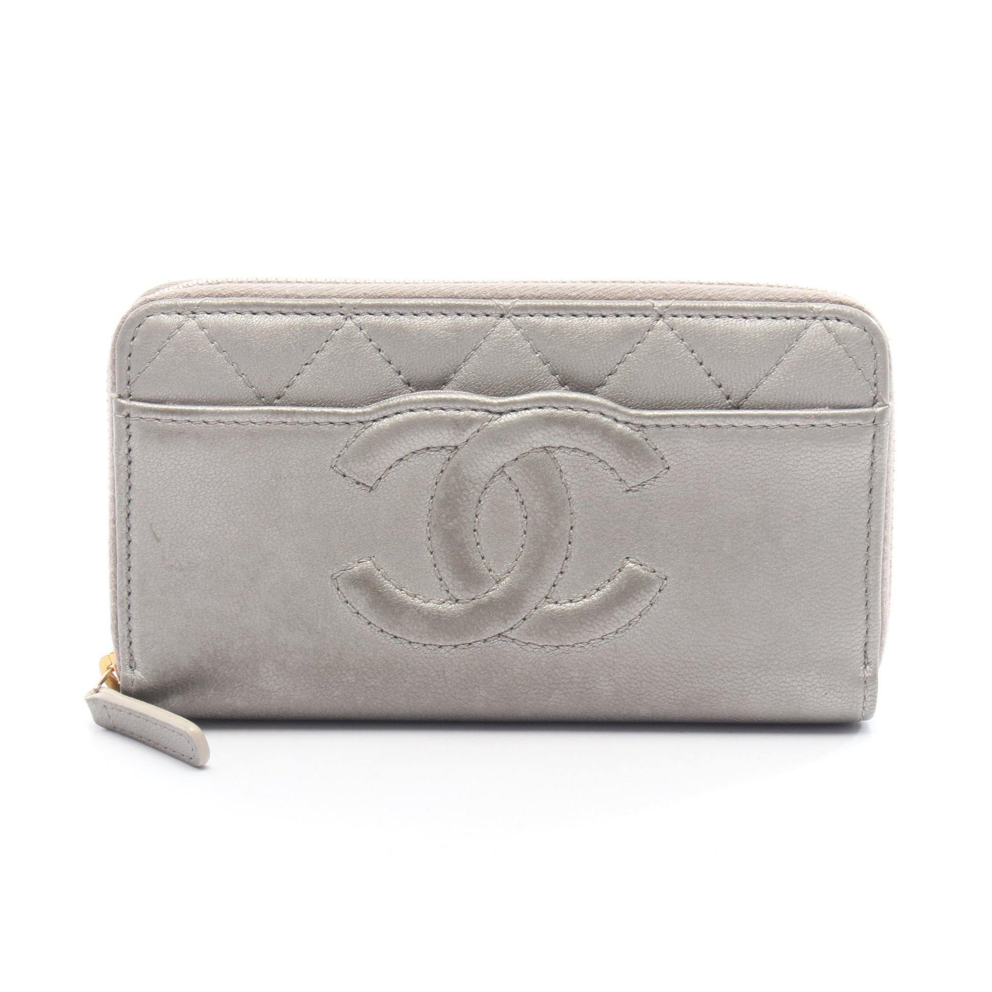 マトラッセ ラウンドファスナー財布 レザー シルバー ゴールド金具 シャネル 財布・小物 CHANEL