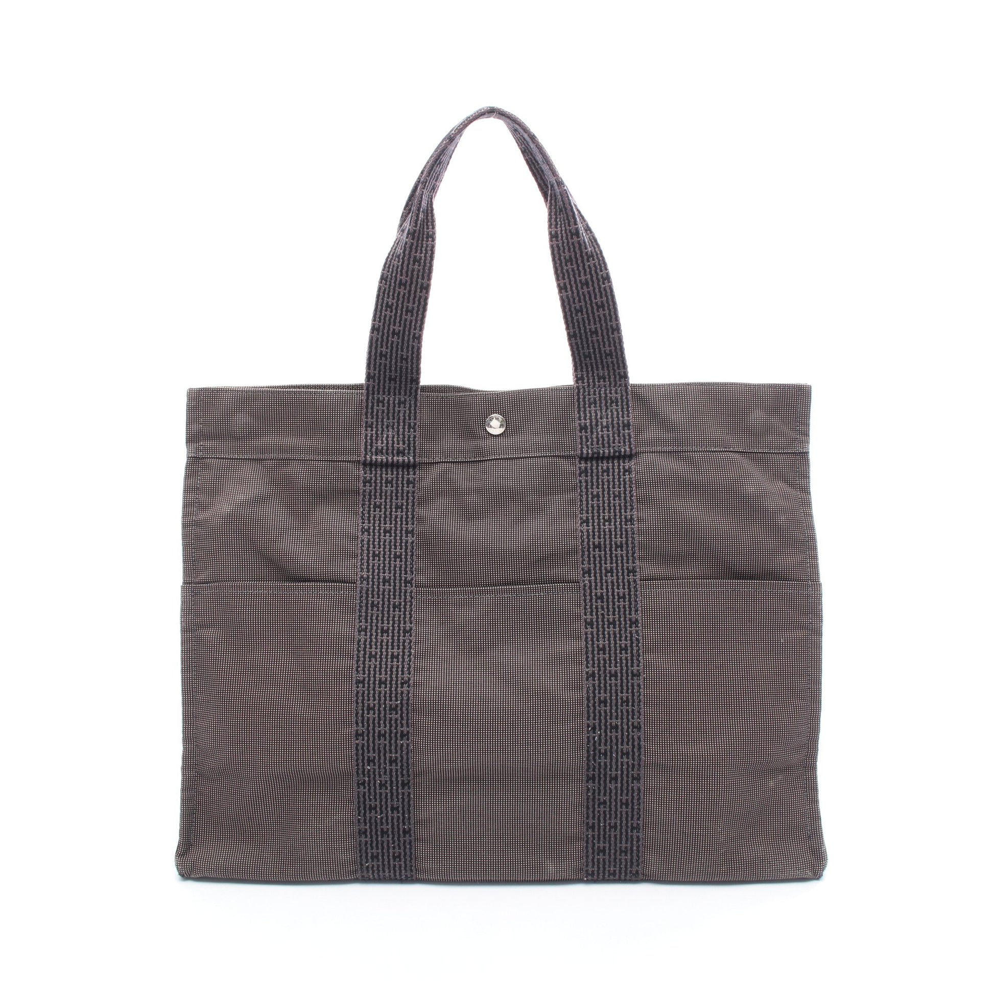 エールラインGM ハンドバッグ トートバッグ ナイロンキャンバス ダークグレー シルバー金具 エルメス バッグ HERMES