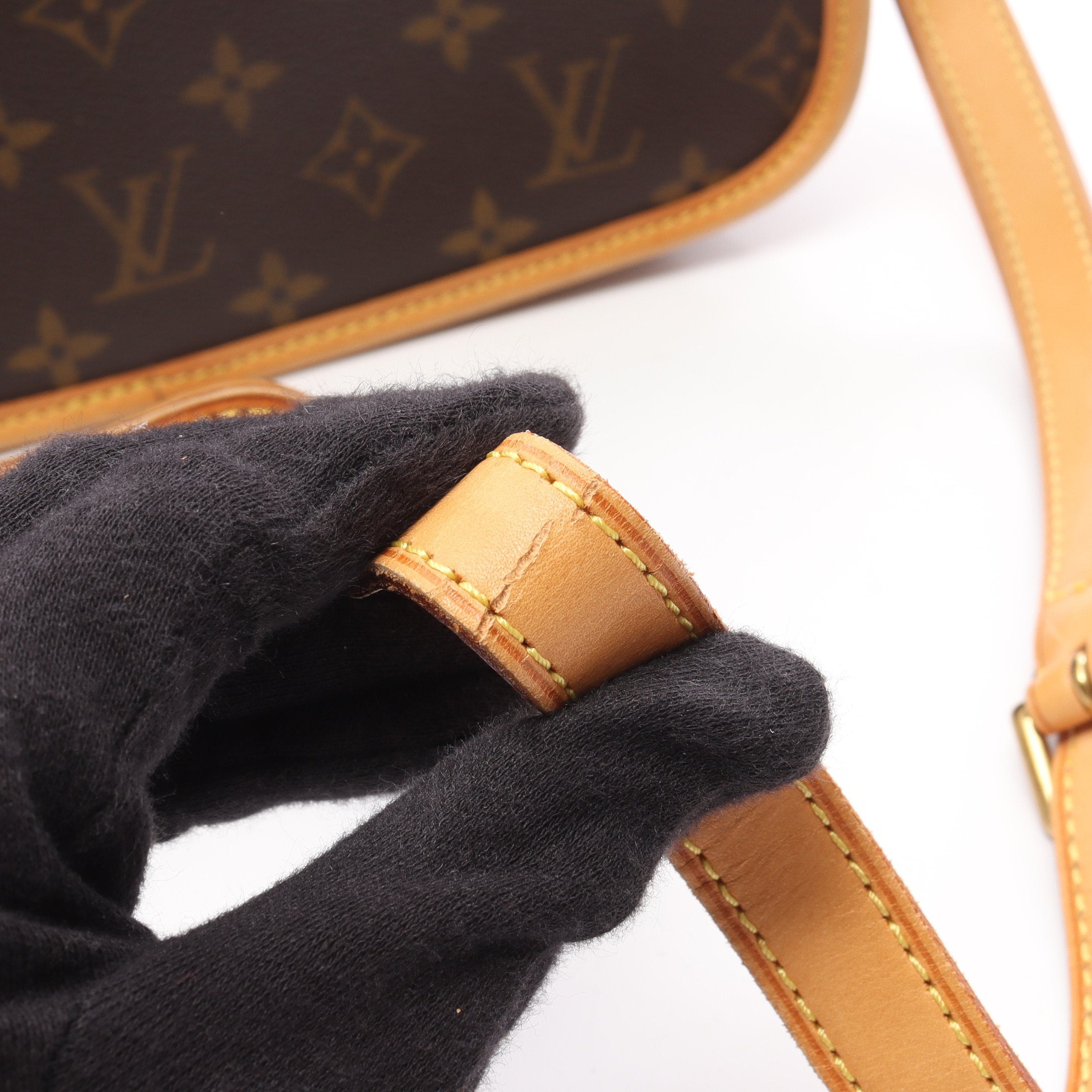 ソローニュ モノグラム ショルダーバッグ PVC レザー ブラウン ルイ