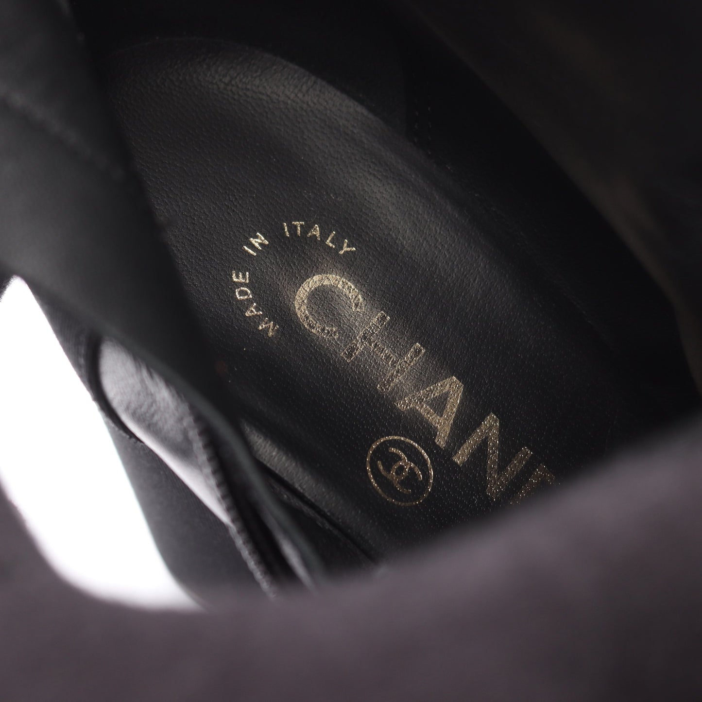 ココマーク ブーツ レザー ブラック リボン シャネル シューズ CHANEL