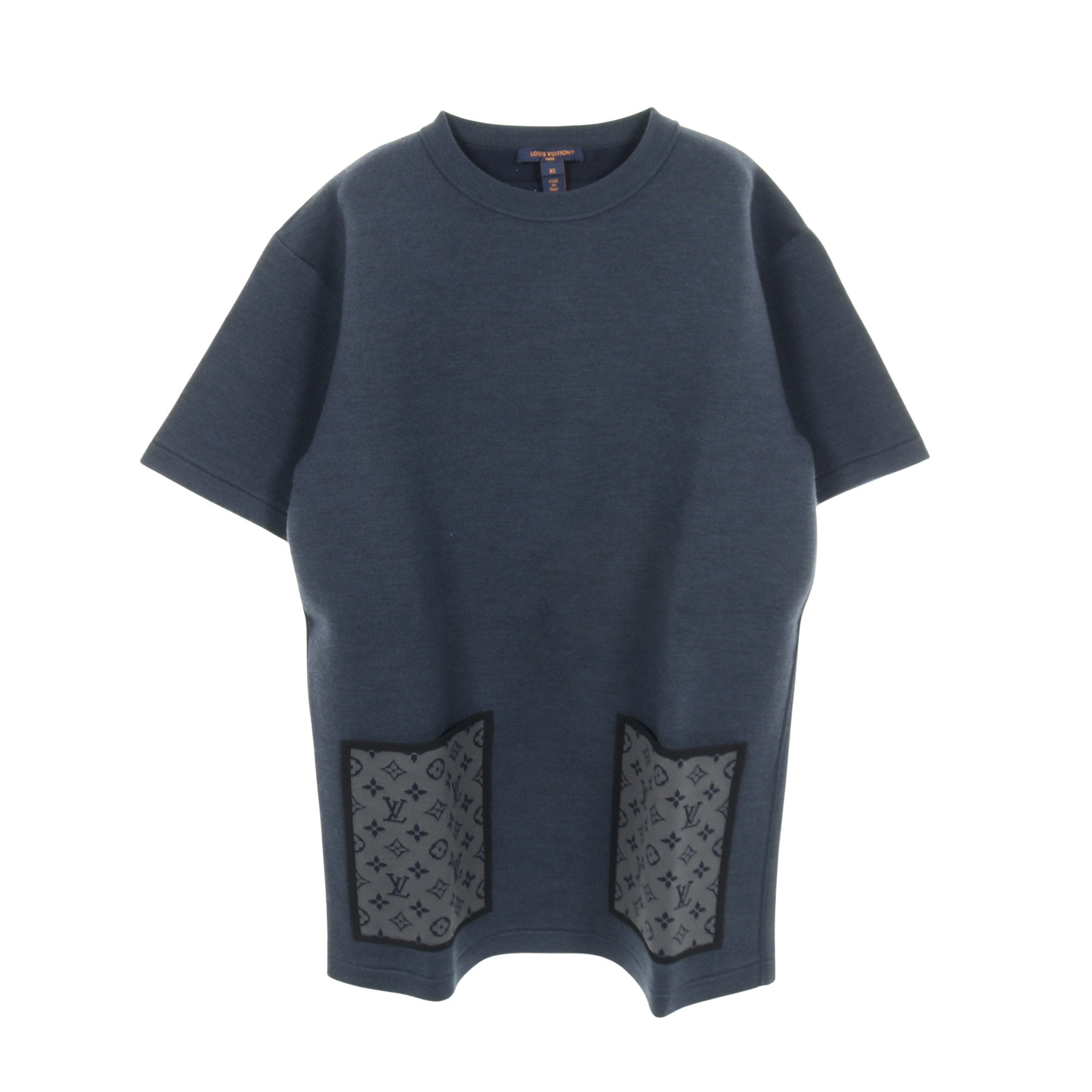 モノグラムポケット ワンピース ウール ナイロン カシミヤ ネイビー