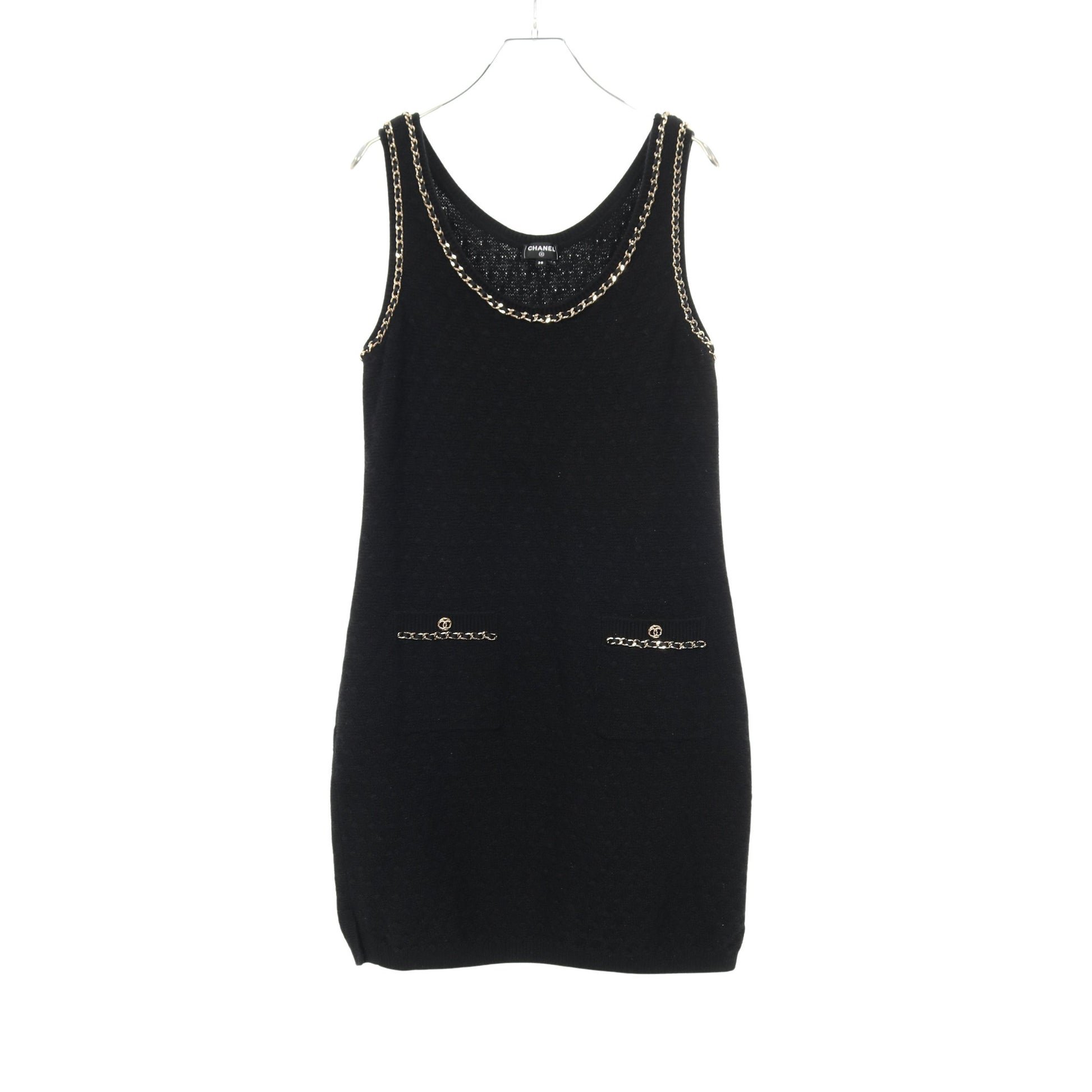 ココマーク チェーントリム ニットワンピース ノースリーブ カシミヤ ブラック 23B シャネル ワンピース CHANEL