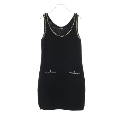 ココマーク チェーントリム ニットワンピース ノースリーブ カシミヤ ブラック 23B シャネル ワンピース CHANEL