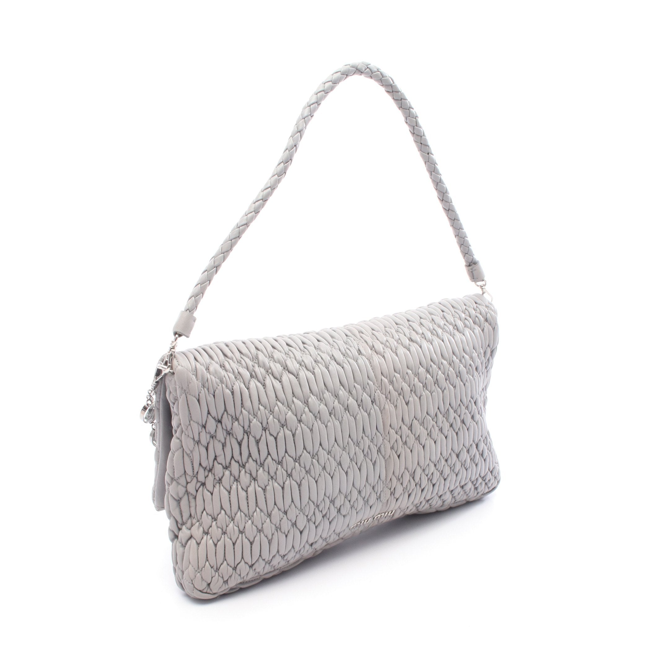 マテラッセ チェーンショルダーバッグ レザー グレー ミュウミュウ – RECLO