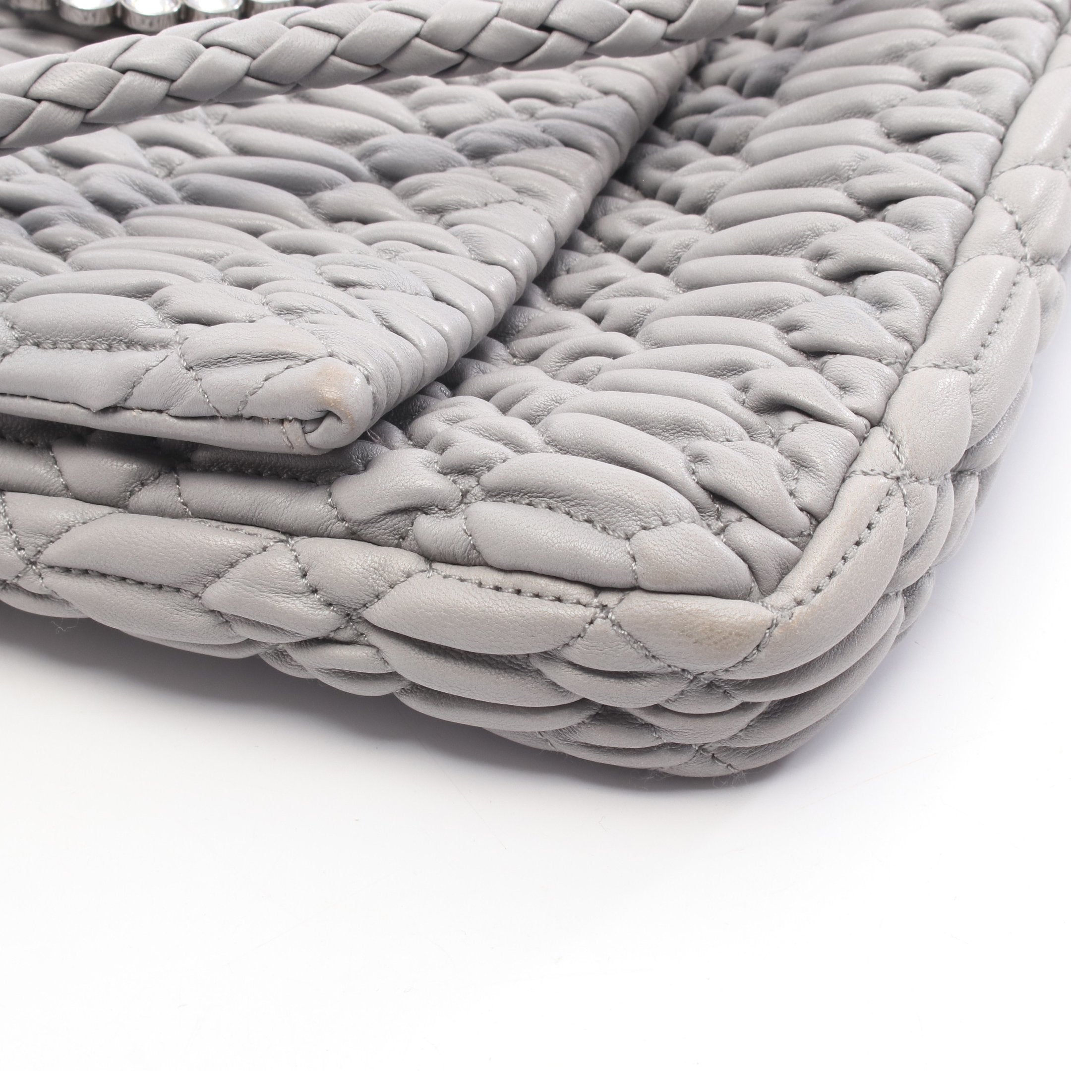 マテラッセ チェーンショルダーバッグ レザー グレー ミュウミュウ – RECLO