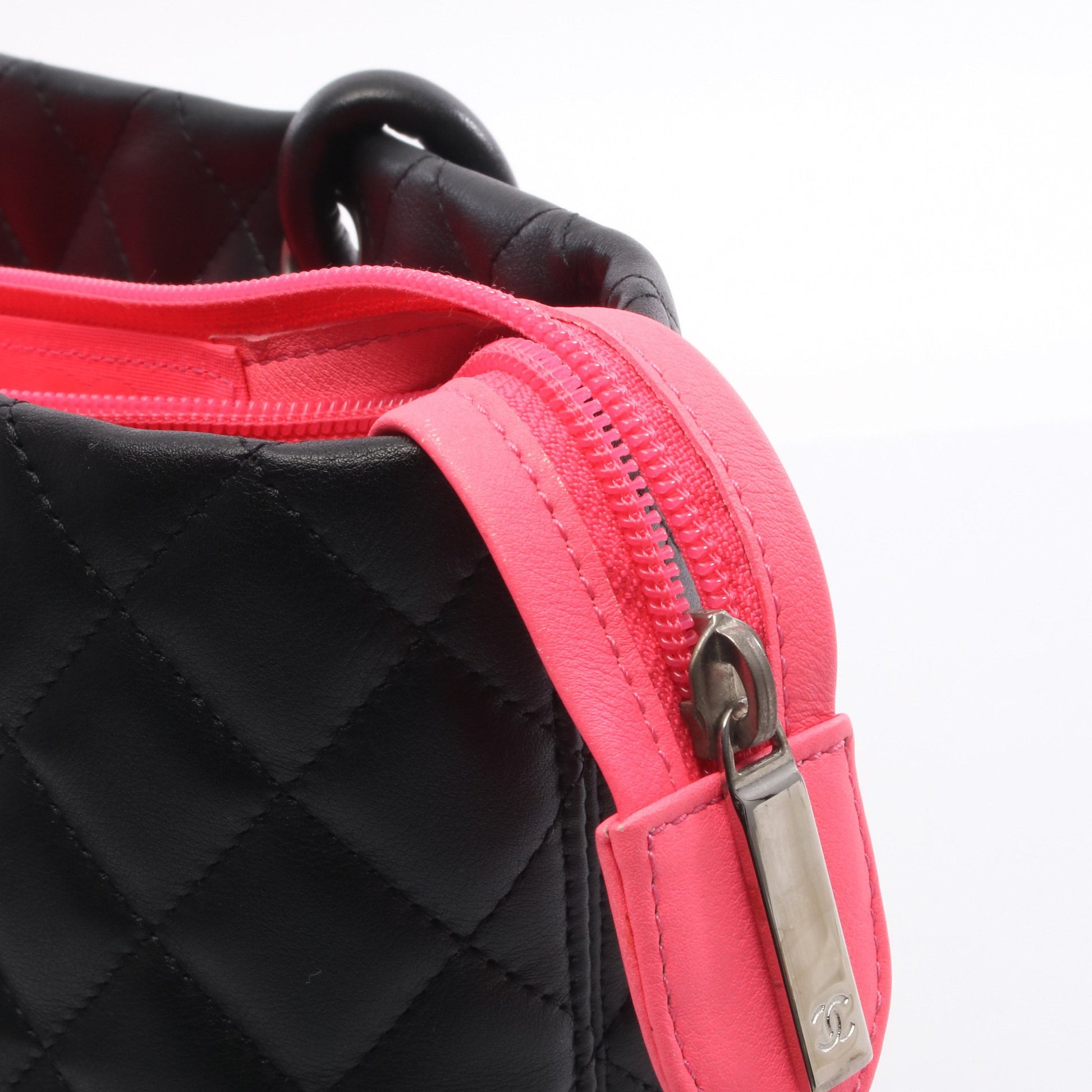 カンボンライン ラージ ショルダーバッグ トートバッグ レザー エナメルレザー ブラック シルバー金具 シャネル バッグ CHANEL