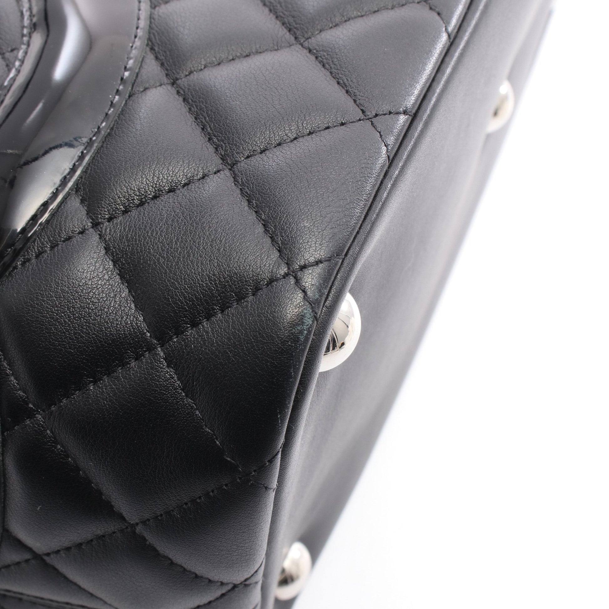 カンボンライン ラージ ショルダーバッグ トートバッグ レザー エナメルレザー ブラック シルバー金具 シャネル バッグ CHANEL