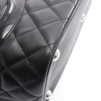 カンボンライン ラージ ショルダーバッグ トートバッグ レザー エナメルレザー ブラック シルバー金具 シャネル バッグ CHANEL