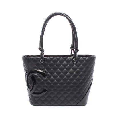 カンボンライン ラージ ショルダーバッグ トートバッグ レザー エナメルレザー ブラック シルバー金具 シャネル バッグ CHANEL