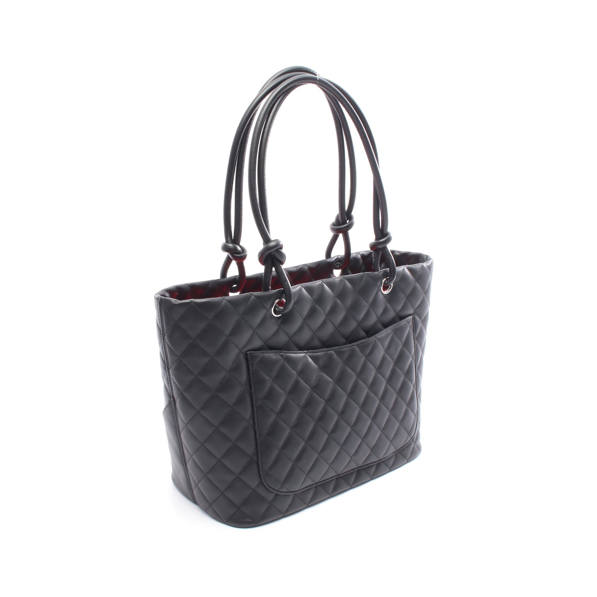 カンボンライン ラージ ショルダーバッグ トートバッグ レザー エナメルレザー ブラック シルバー金具 シャネル バッグ CHANEL