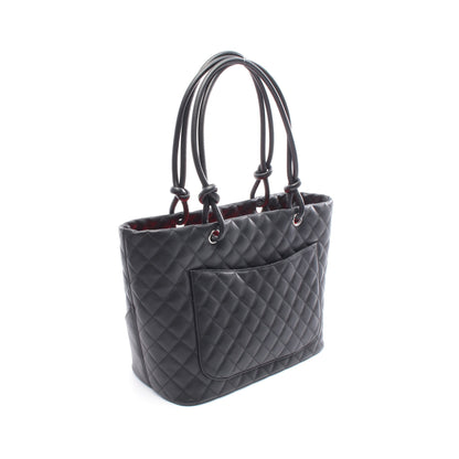 カンボンライン ラージ ショルダーバッグ トートバッグ レザー エナメルレザー ブラック シルバー金具 シャネル バッグ CHANEL
