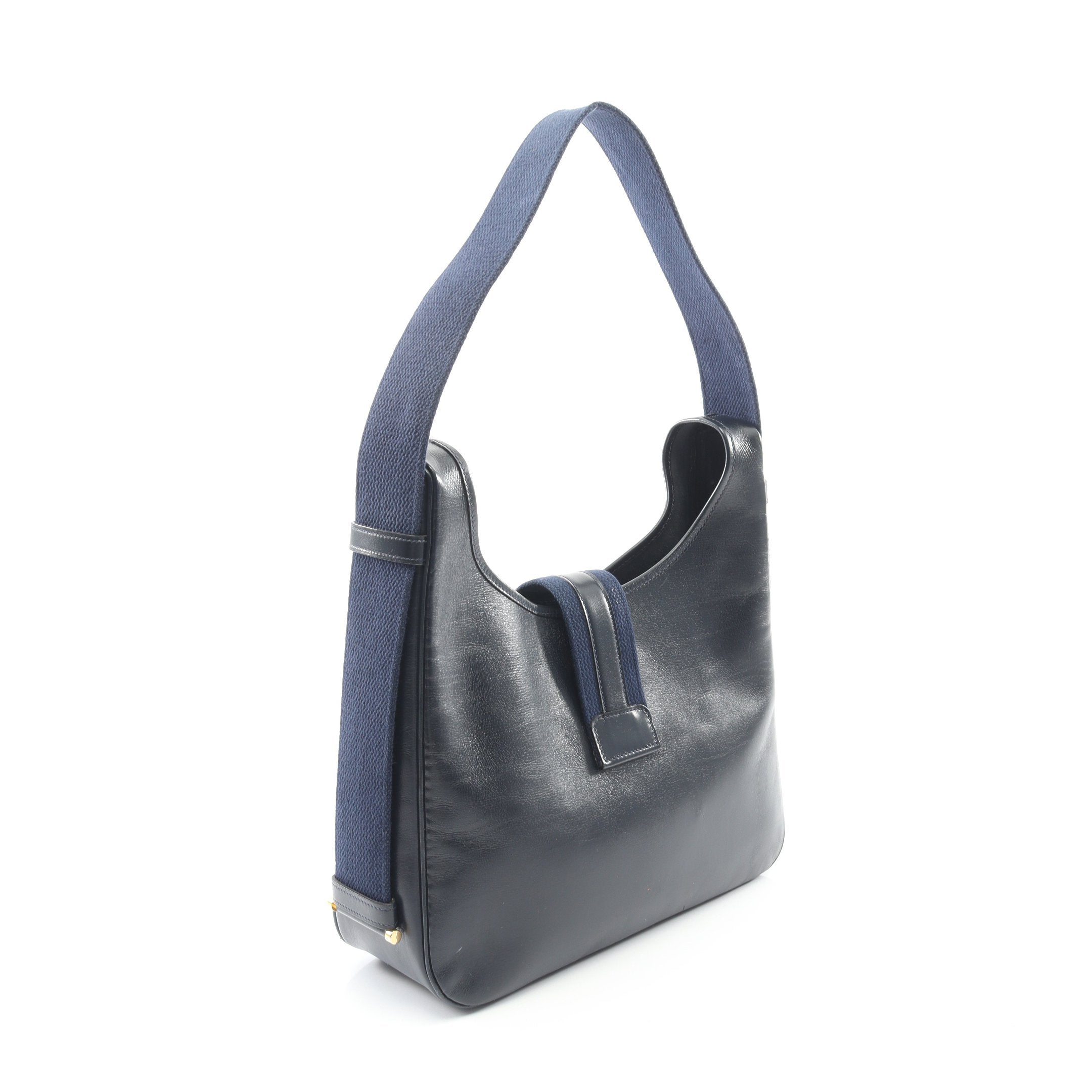 サコ ショルダーバッグ ボックスカーフ ネイビー ゴールド金具 ○J刻印